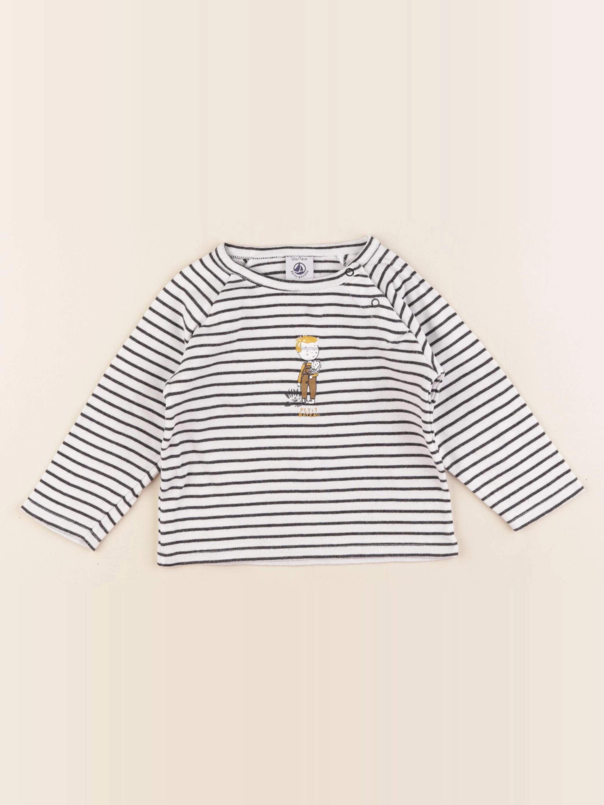 Petit Bateau - tee-shirt blanc, bleu - 12 mois