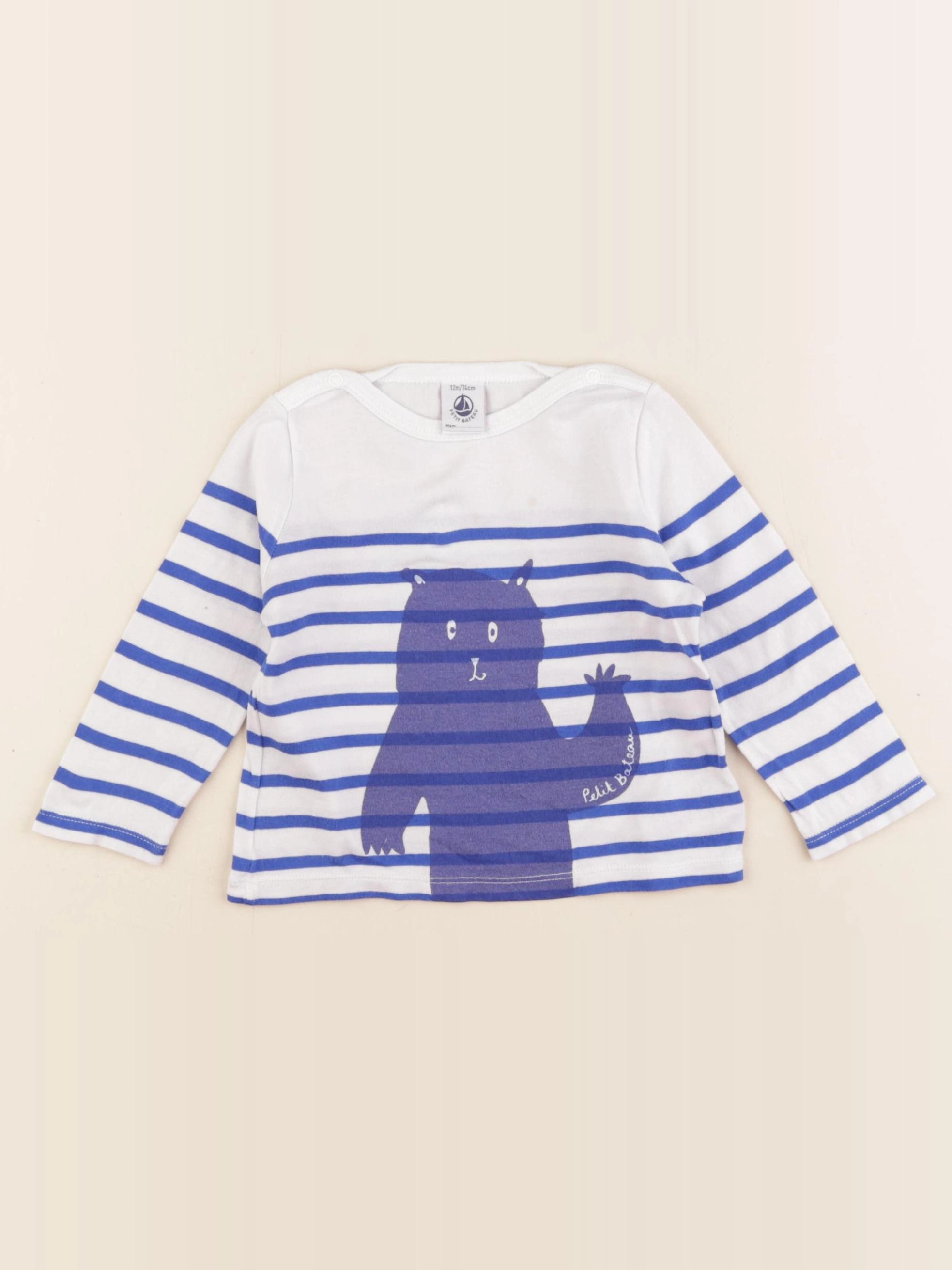 Petit Bateau - tee-shirt blanc, bleu - 12 mois