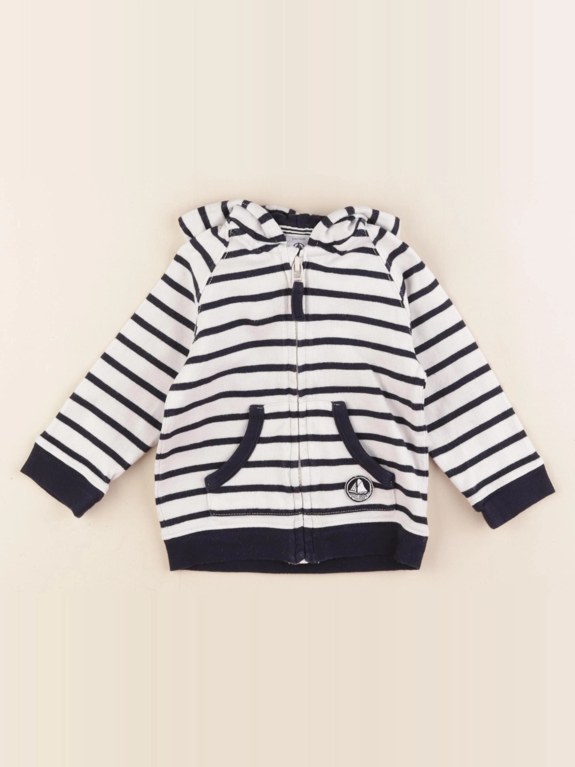 Petit Bateau - sweat blanc, bleu - 12 mois
