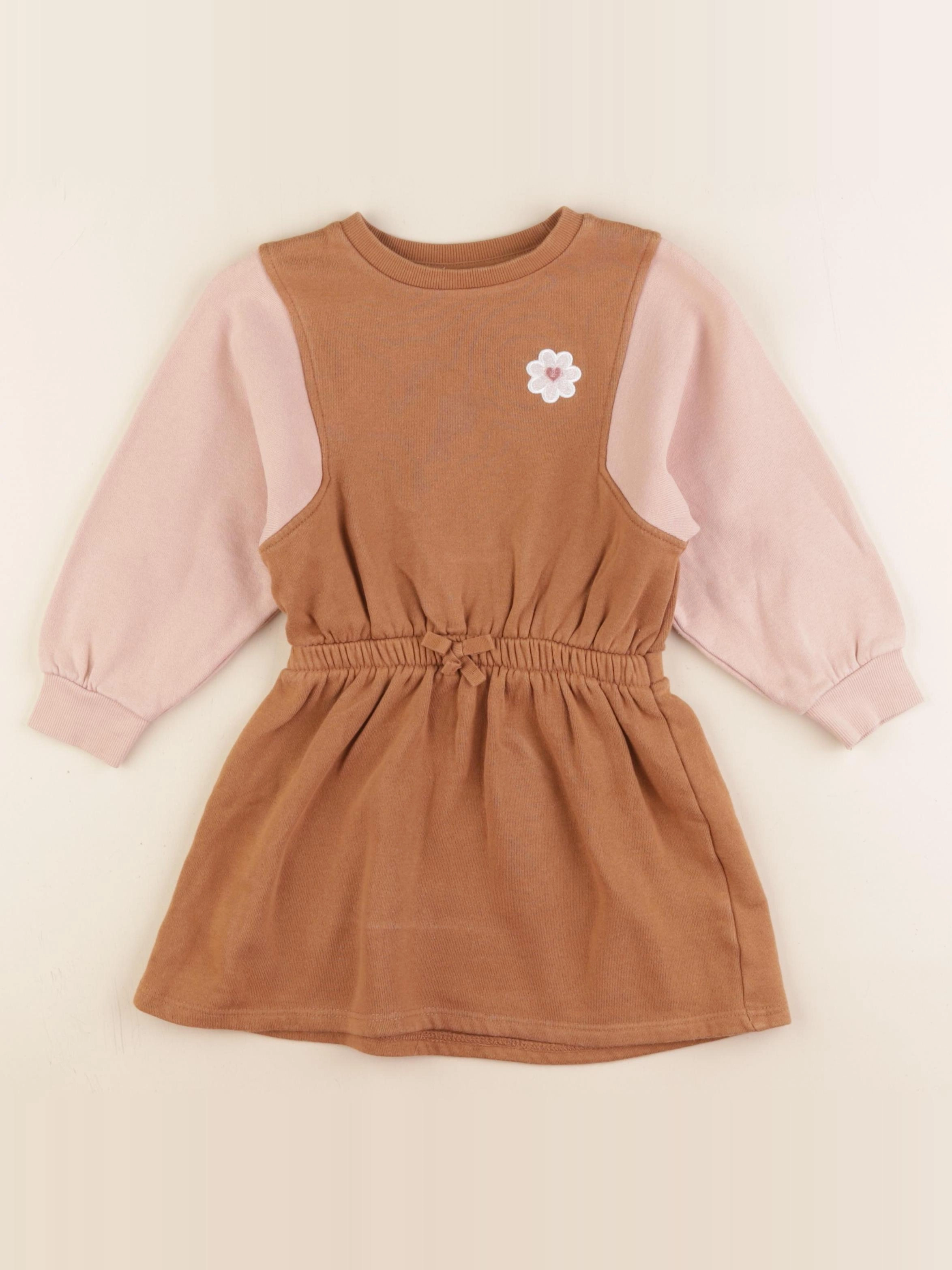 Vertbaudet - robe marron, rose, or - 4 ans