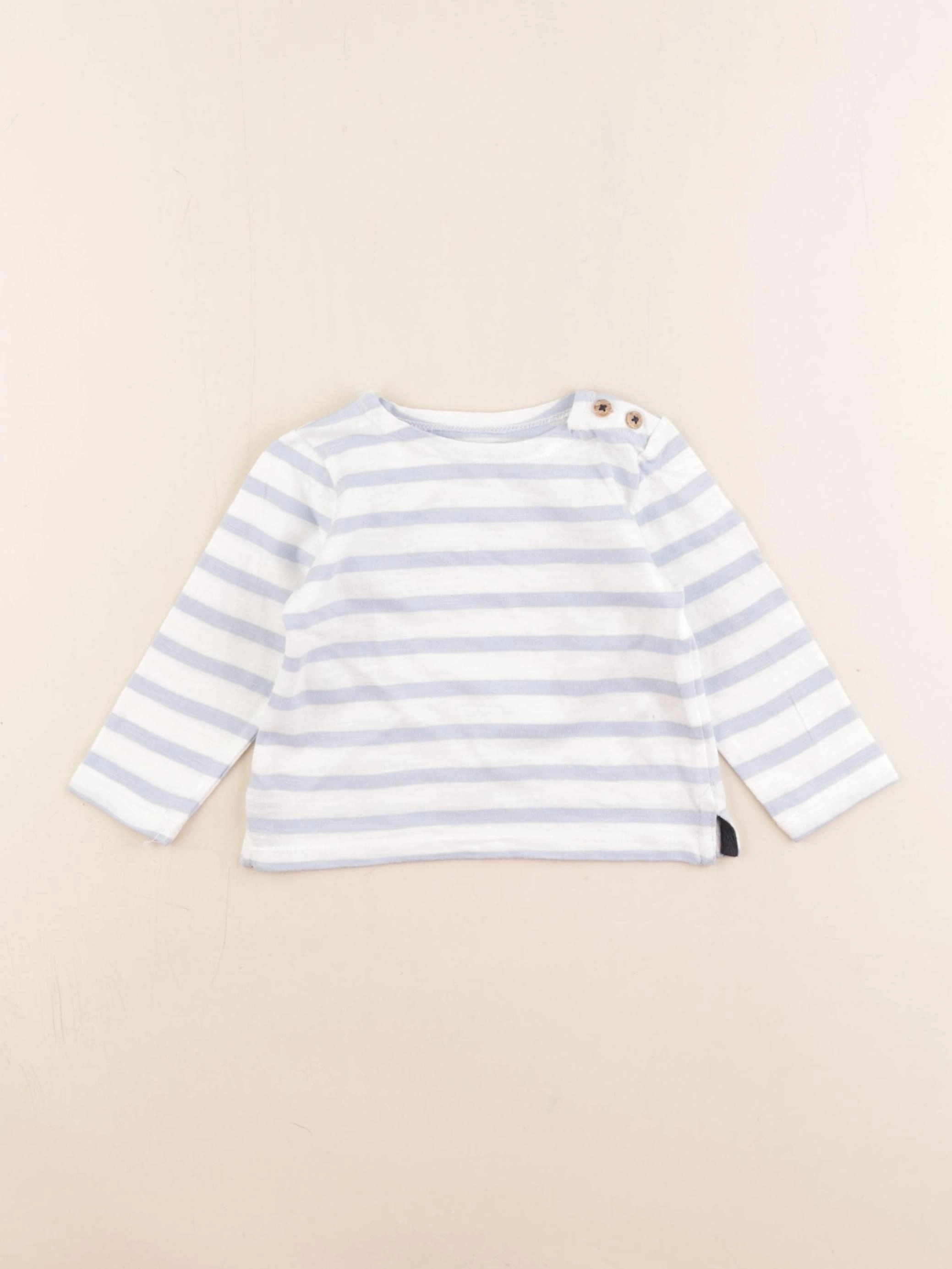 Boutchou - tee-shirt blanc, bleu - 6 mois