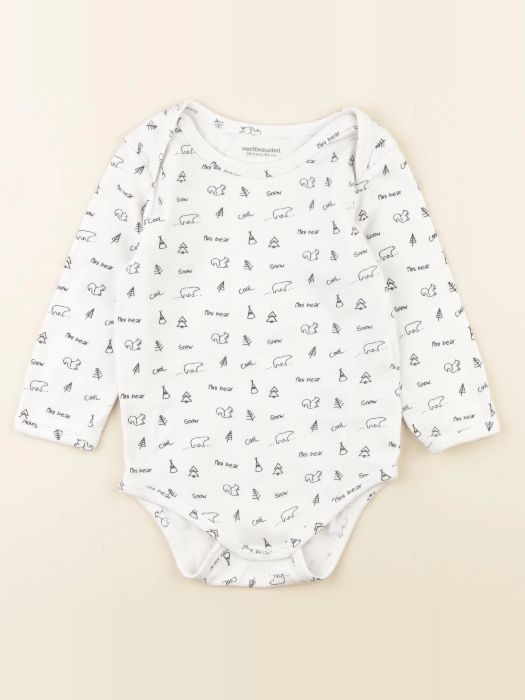 Vertbaudet - body blanc, noir - 18 mois