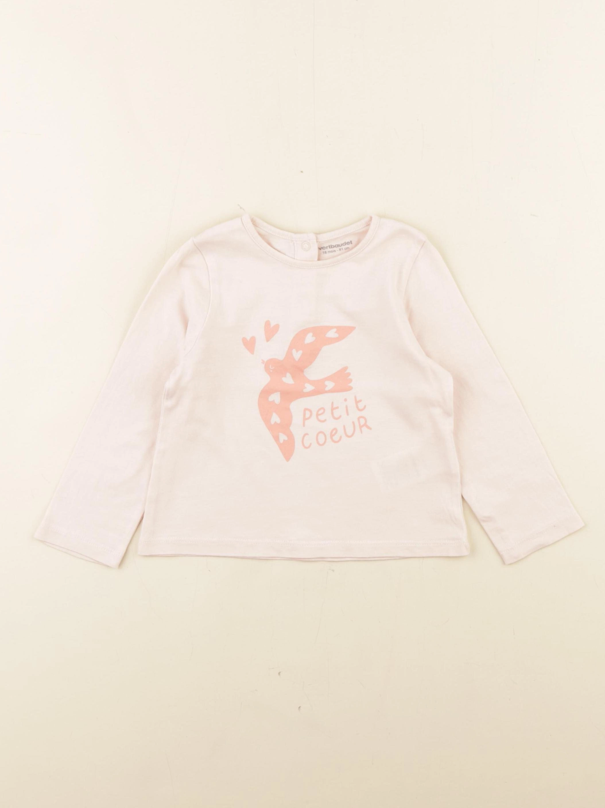 Vertbaudet - tee-shirt beige, rose - 18 mois