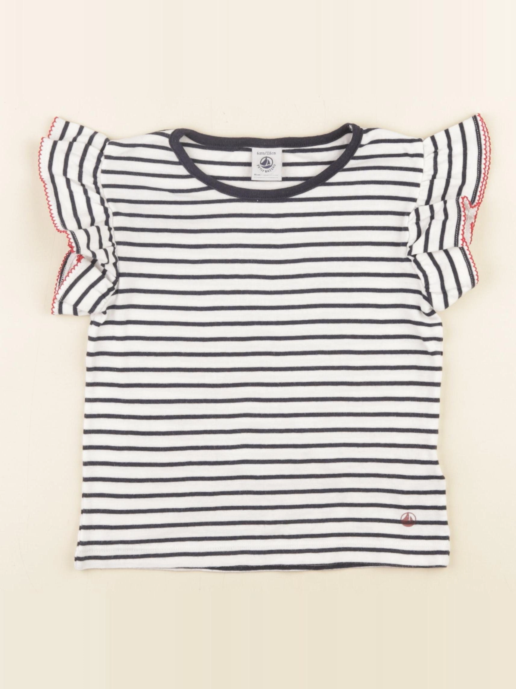 Petit Bateau - tee-shirt bleu, blanc - 6 ans
