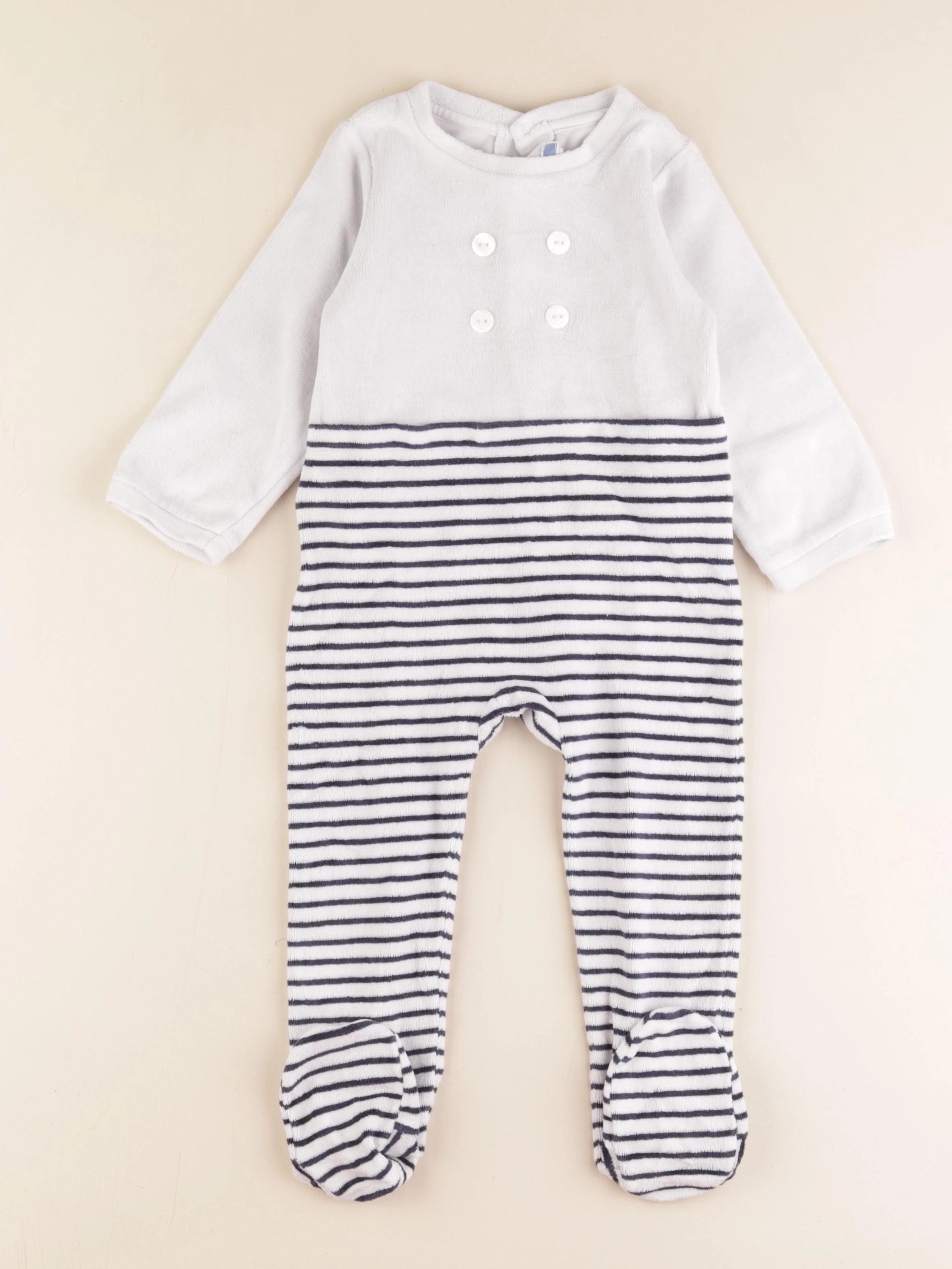 Jacadi - pyjama velours bleu, blanc - 24 mois