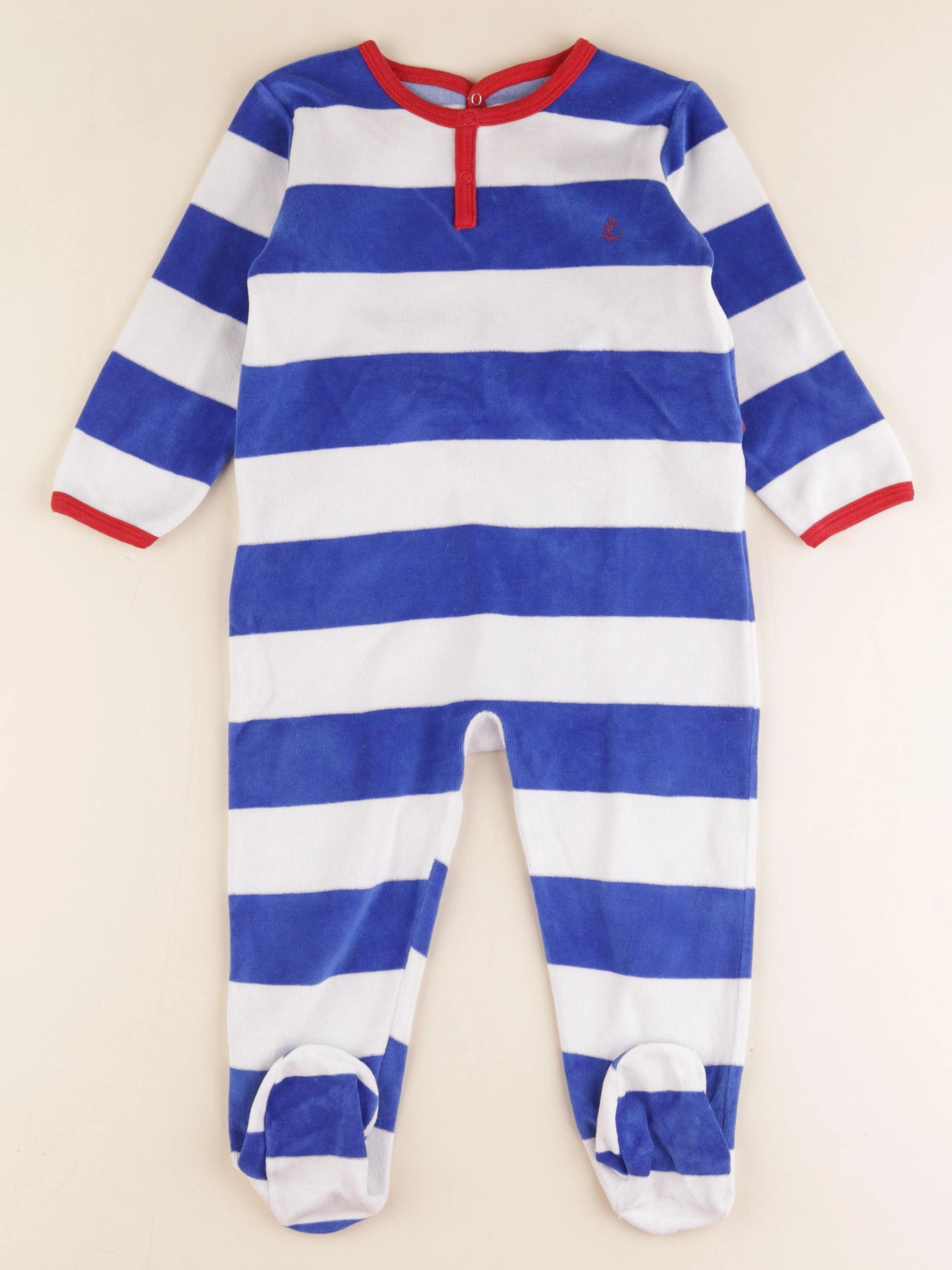Petit Bateau - pyjama velours blanc, bleu - 24 mois