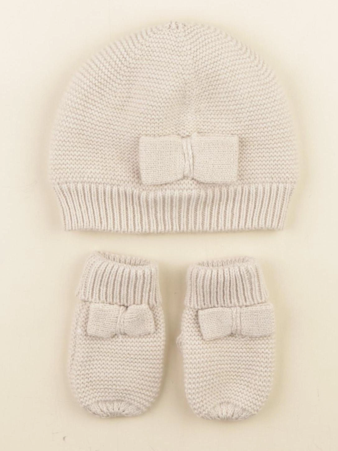 Vertbaudet - ensemble bonnet/moufles beige, or - 24/36 mois