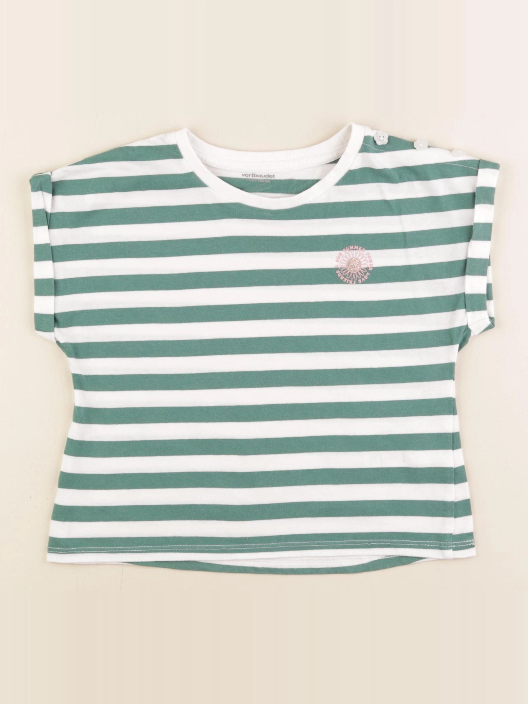 Vertbaudet - tee-shirt blanc, vert - 6 ans
