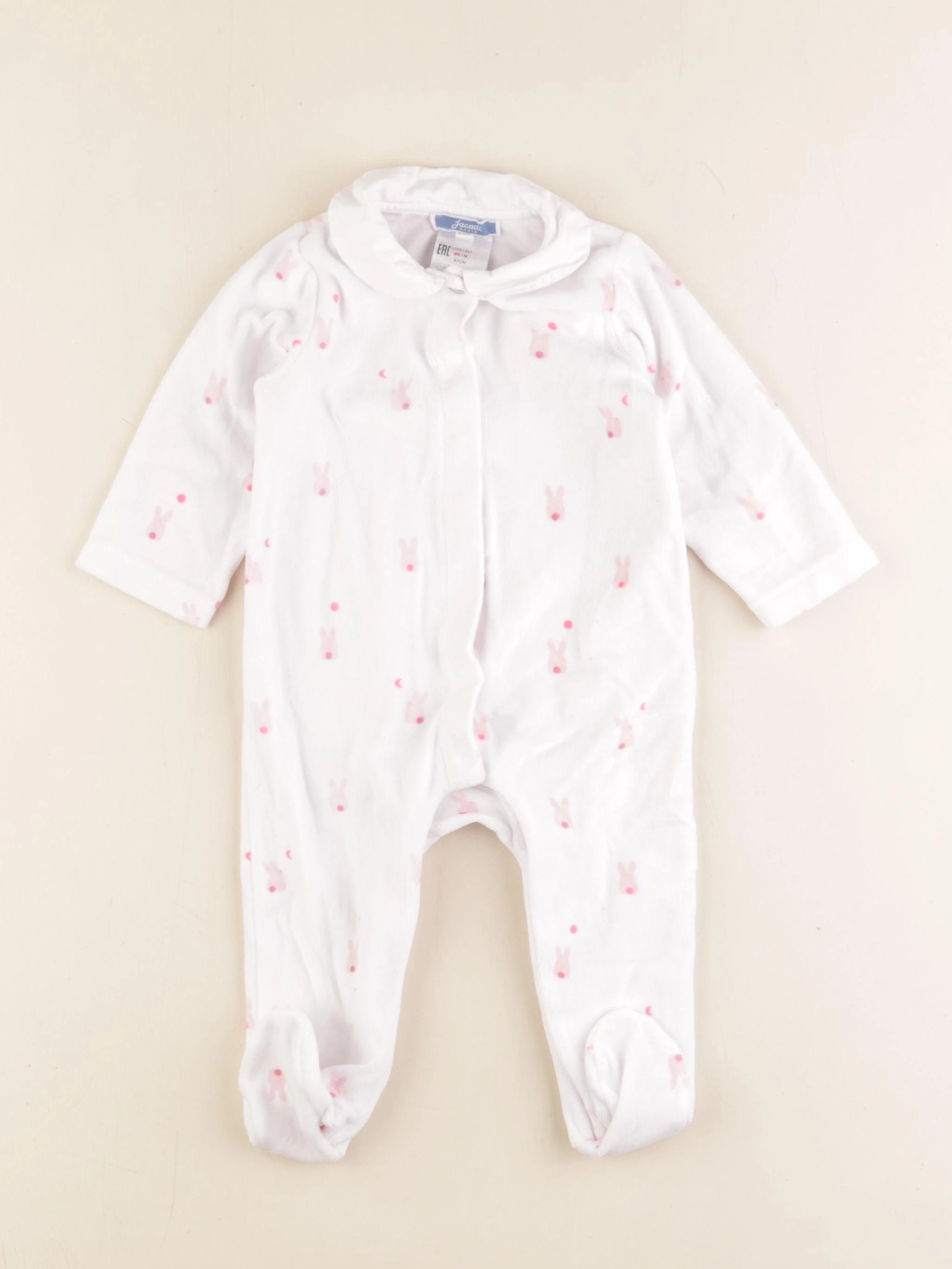Jacadi - pyjama velours blanc, rose - 6 mois