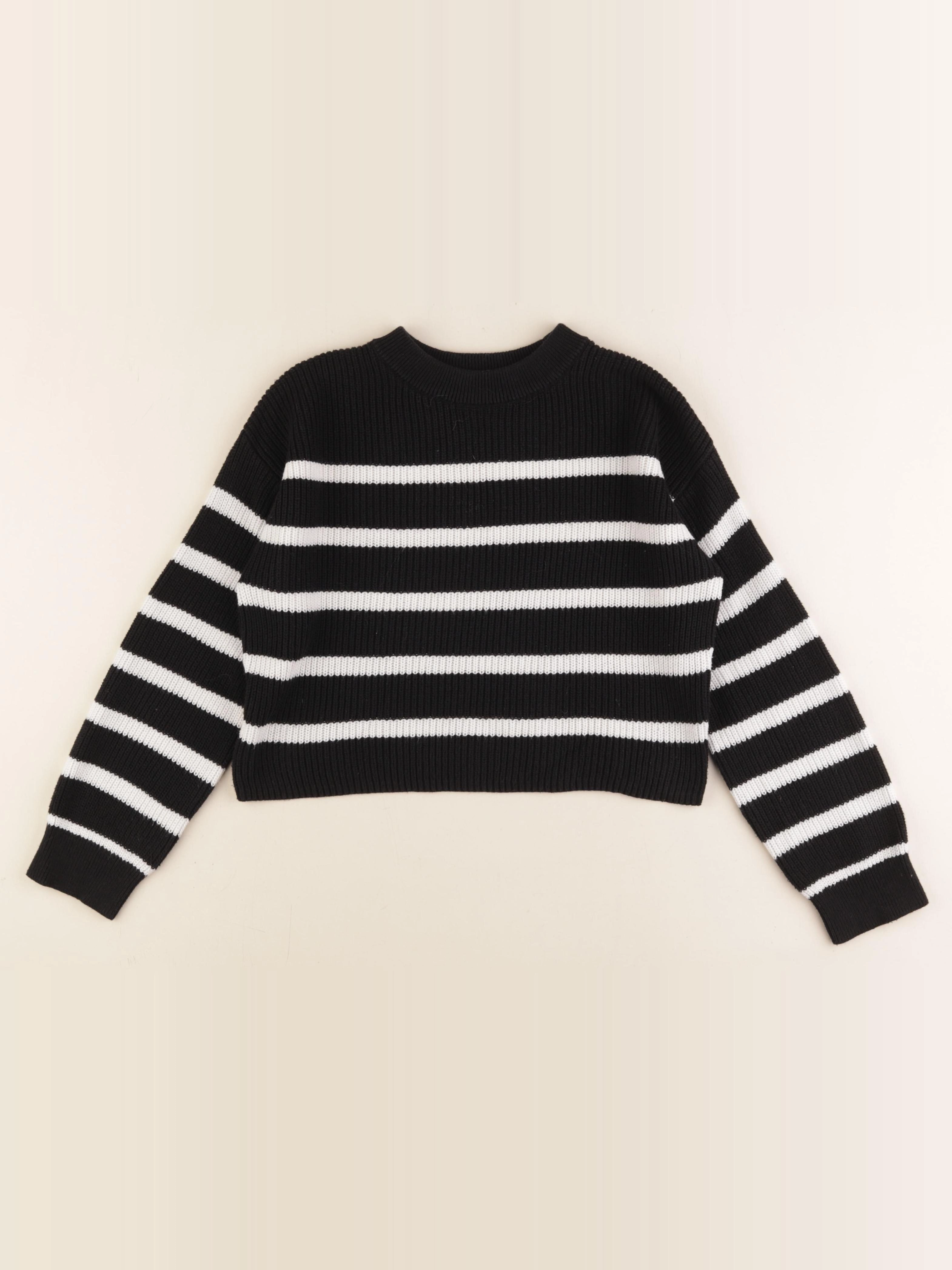 H&M - pull bleu, blanc - 8/10 ans