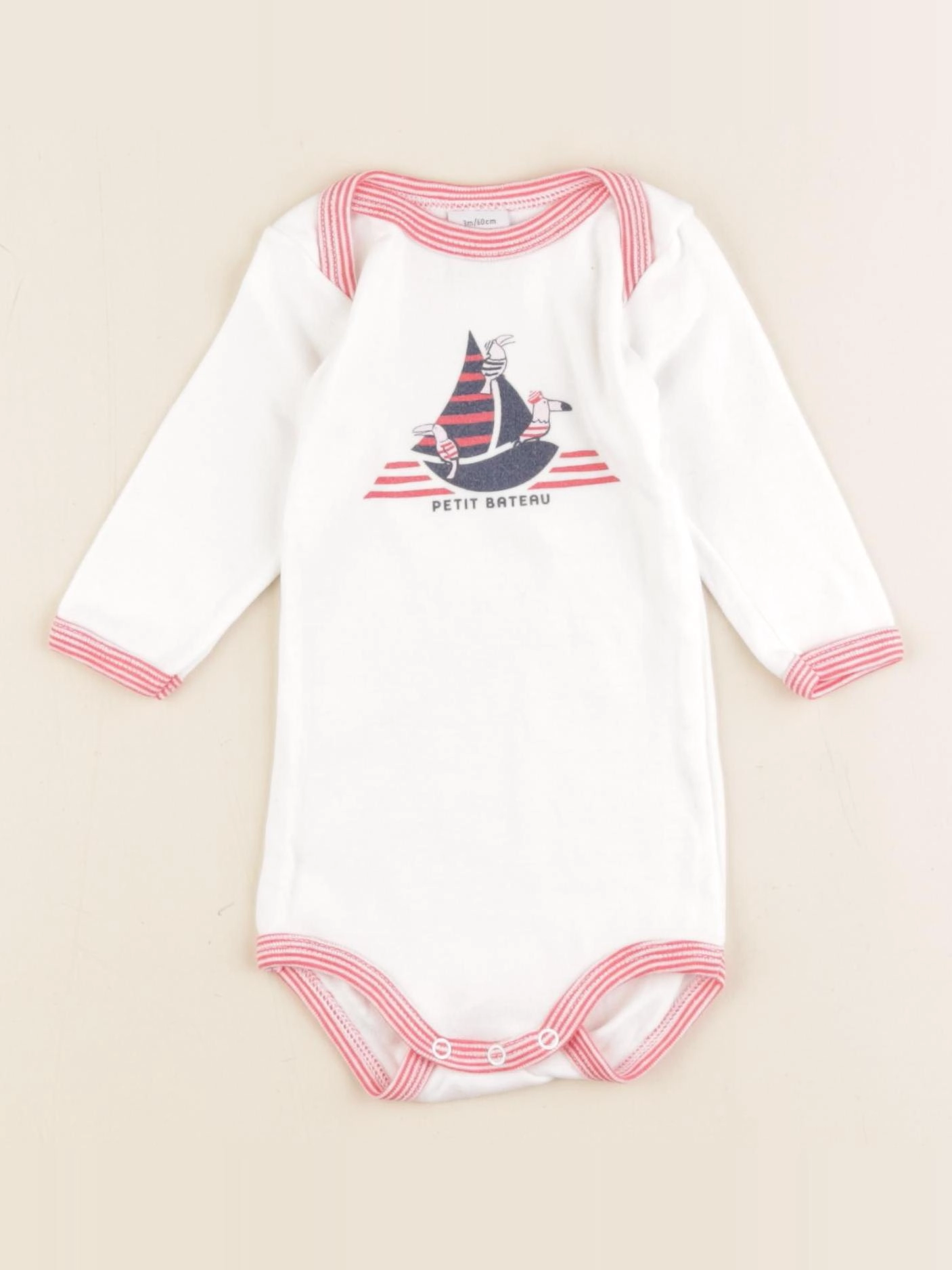 Petit Bateau - body rose, blanc - 3 mois