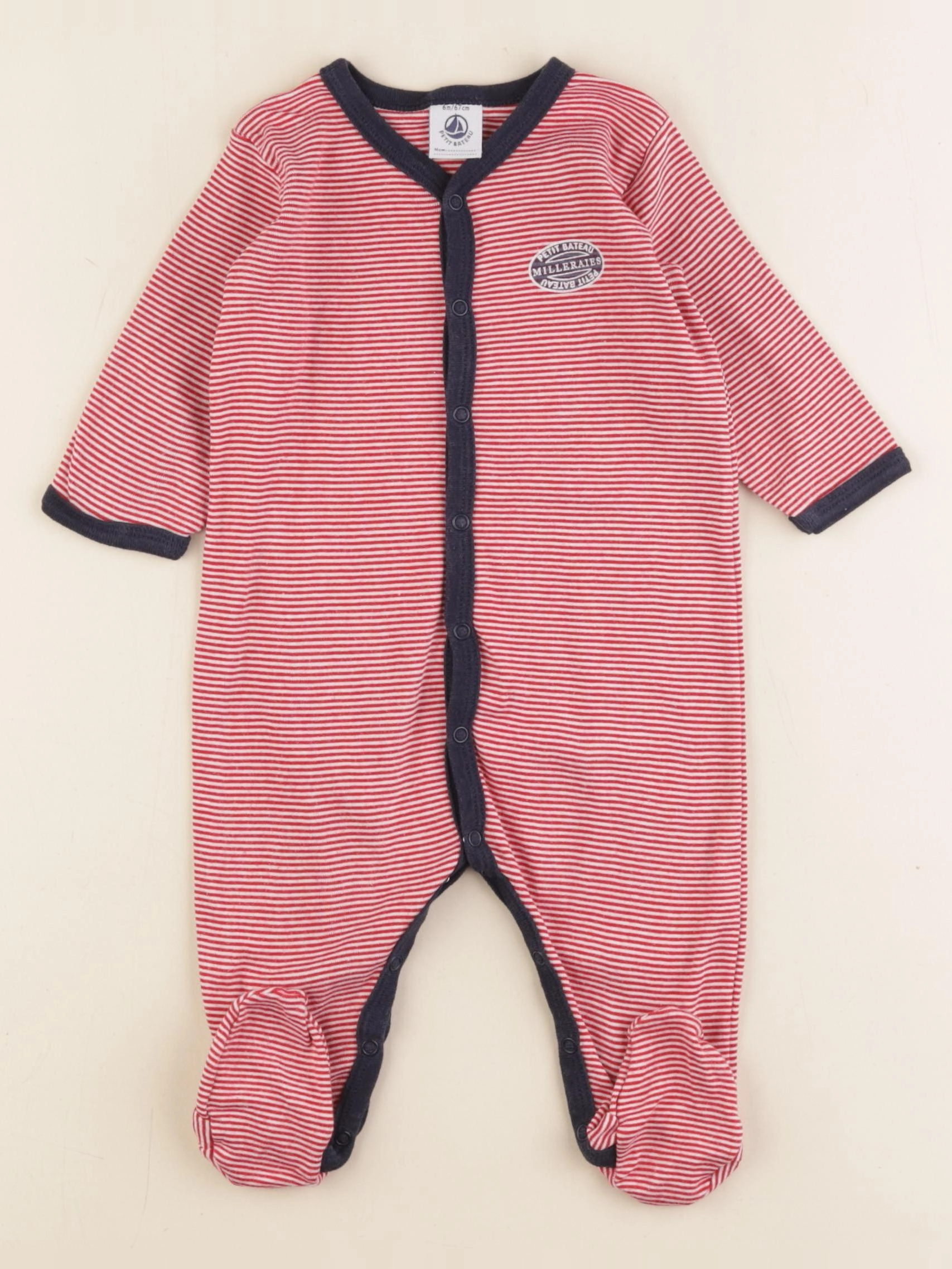 Petit Bateau - pyjama coton rouge - 6 mois