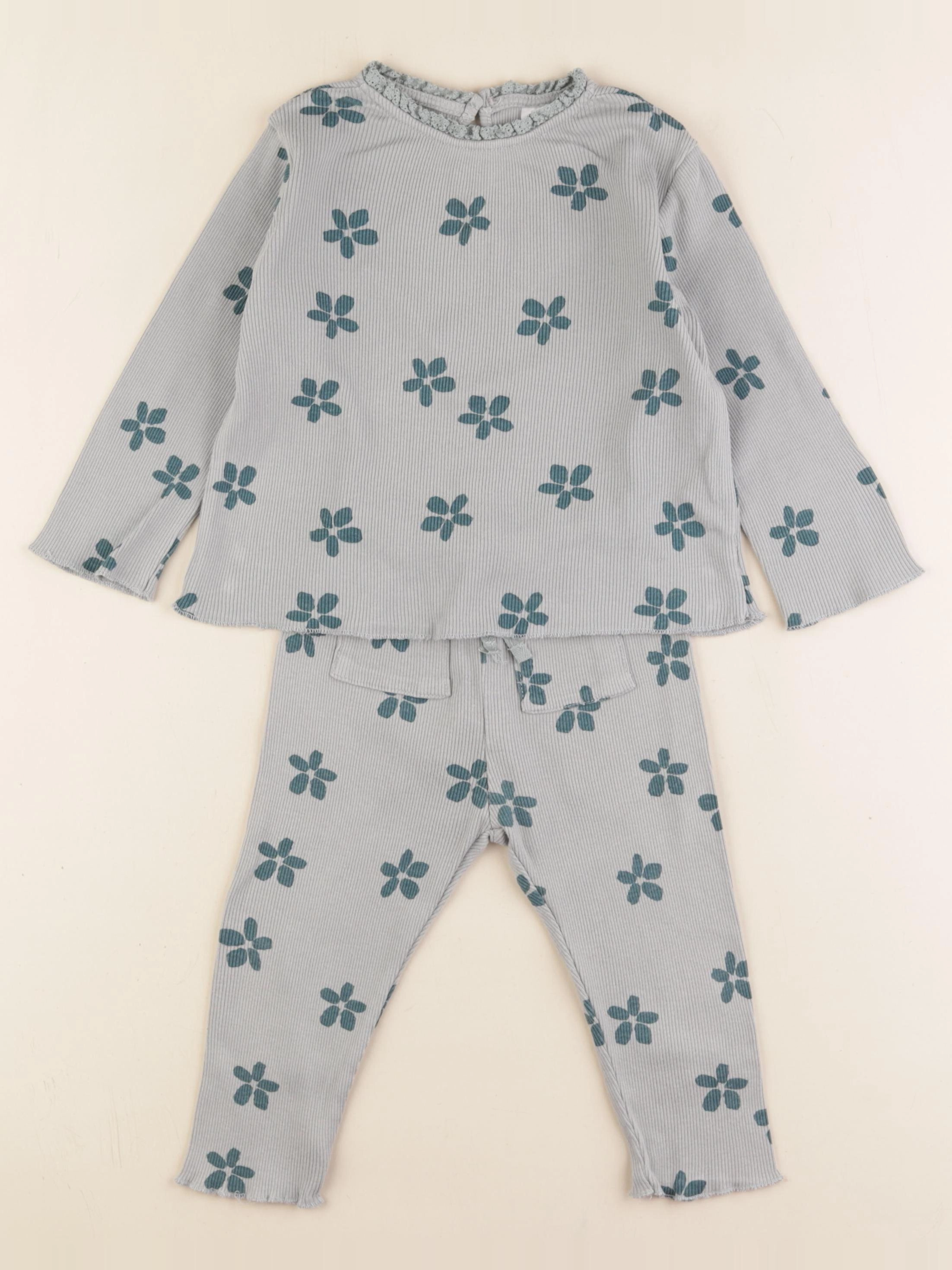 Zara - pyjama coton vert - 12/18 mois