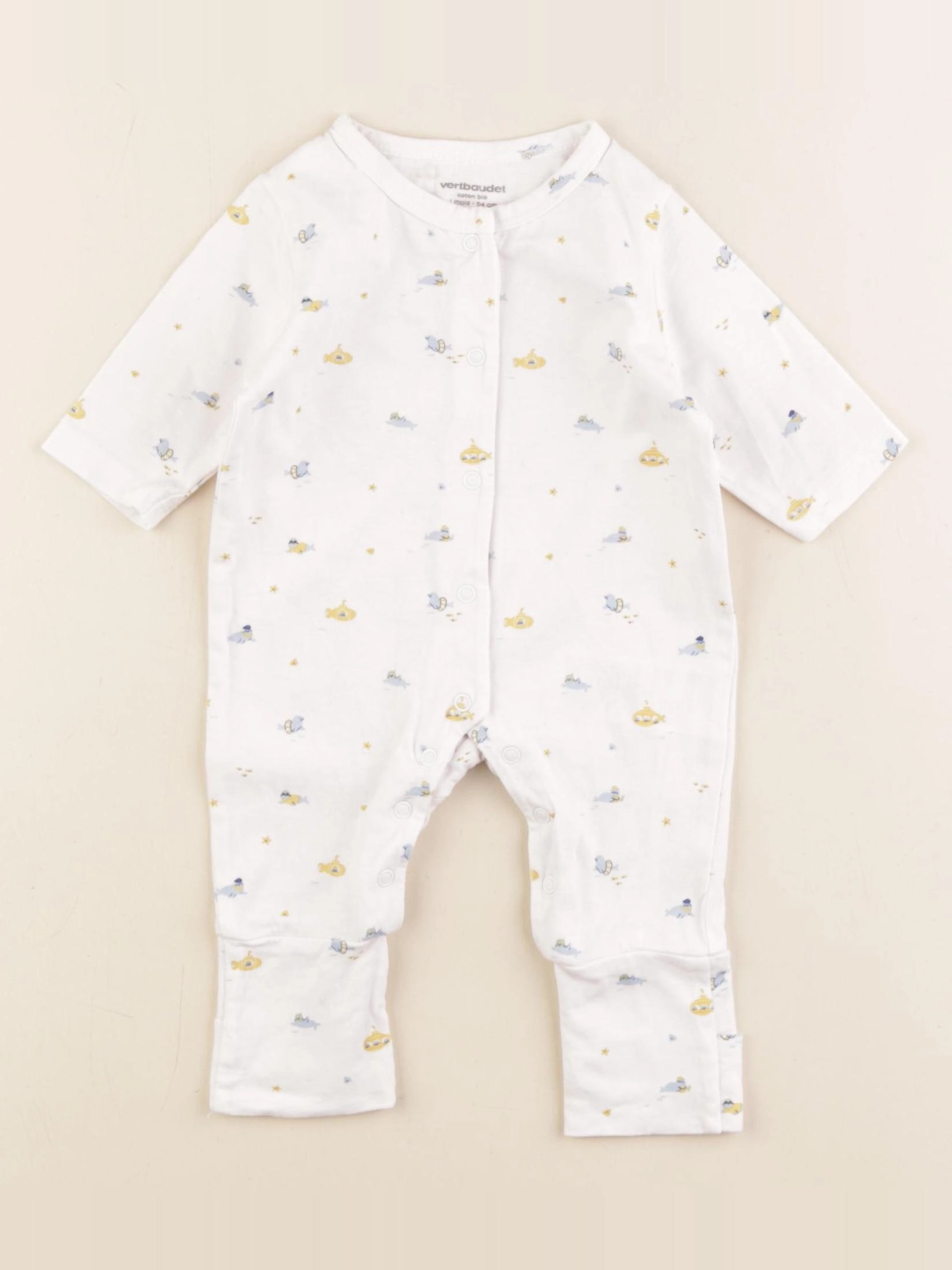 Vertbaudet - pyjama coton blanc - 1 mois