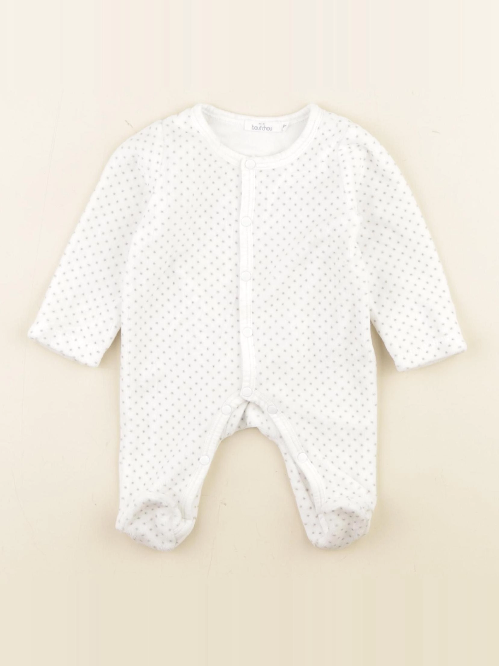 Boutchou - pyjama velours blanc, gris - 0 mois