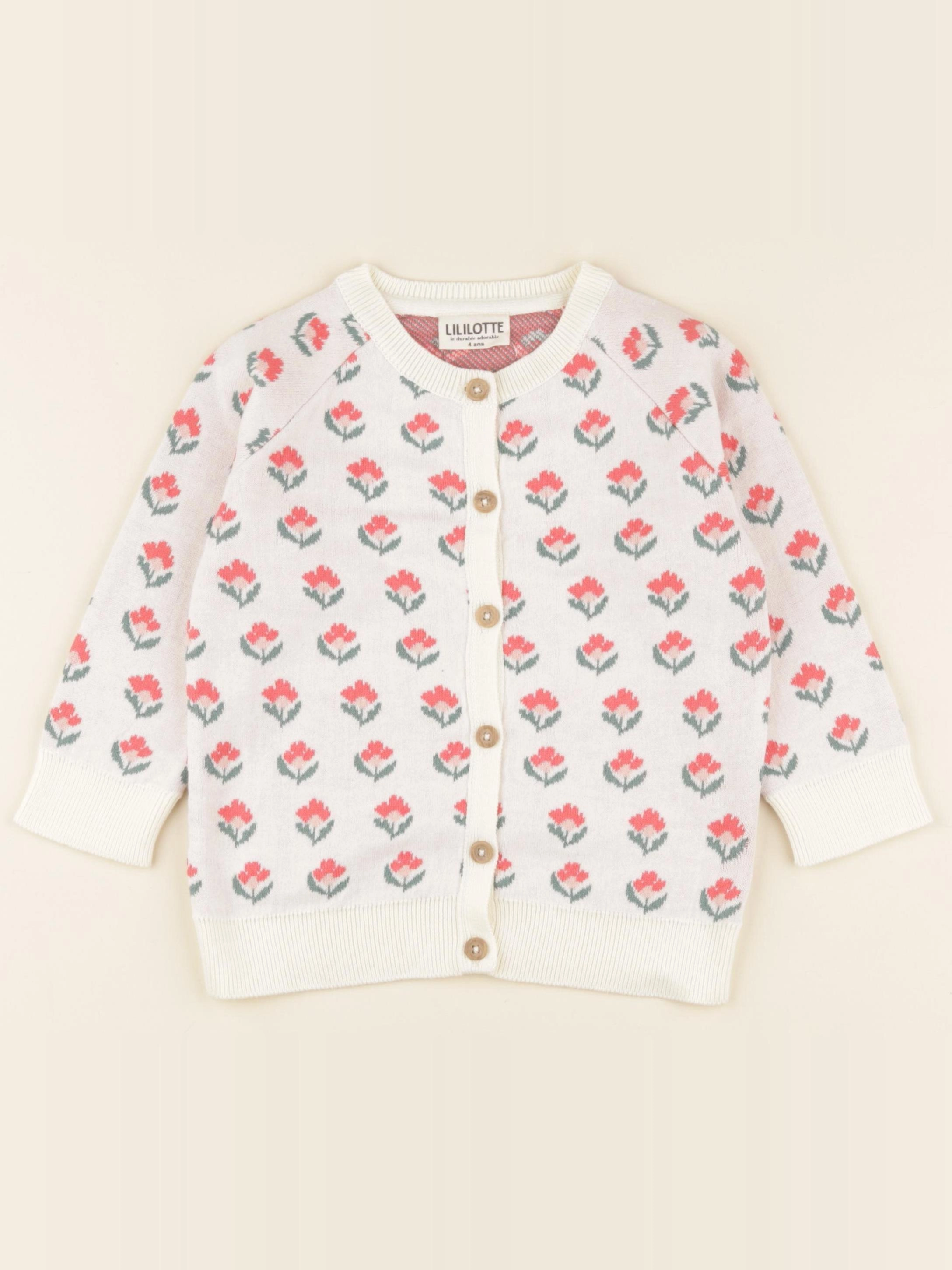 Lililotte - gilet Victoire jacquard fleuri - 3/6 mois