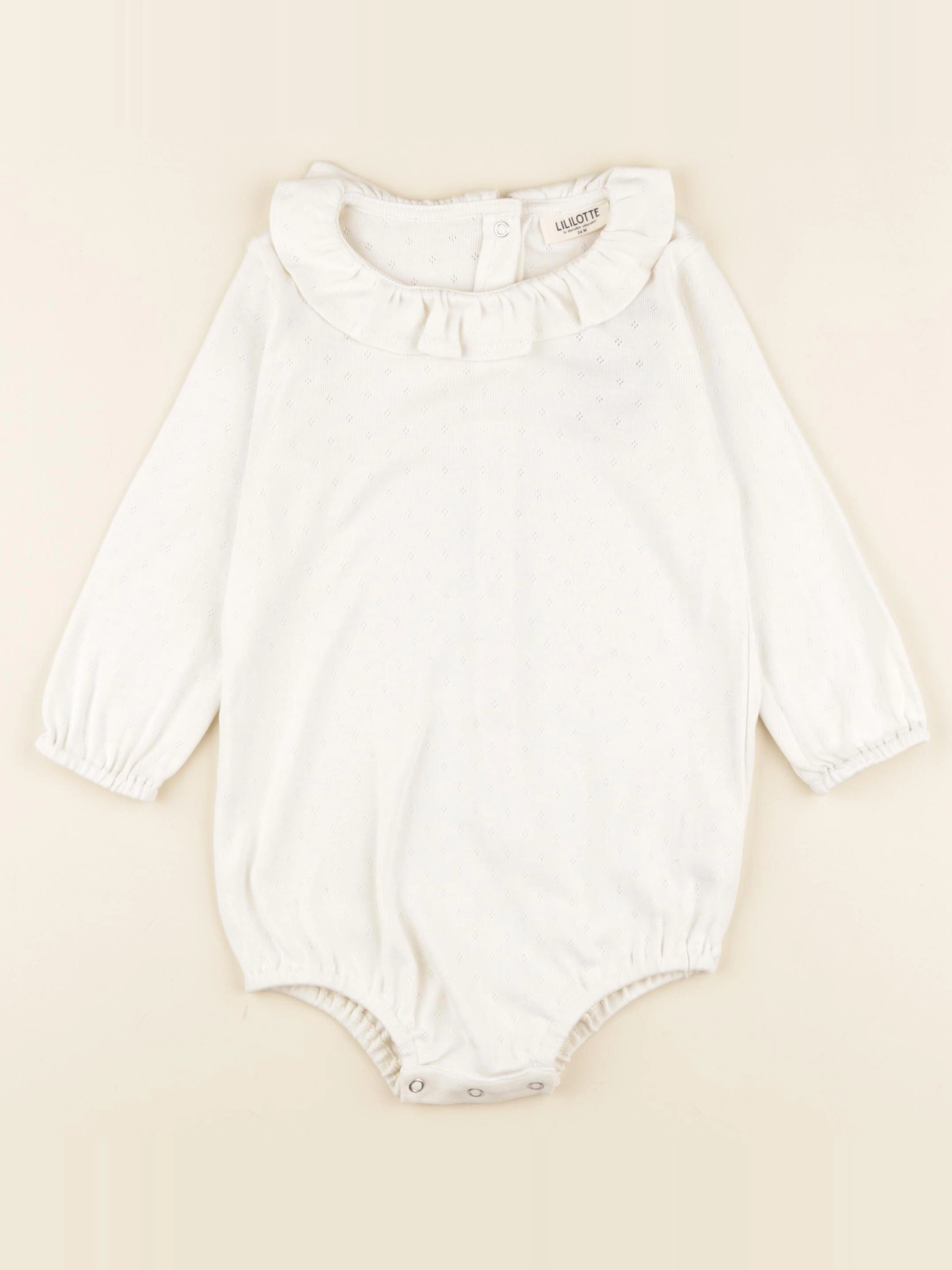 Lililotte - body Alba maille pointelle blanc - 6/9 mois