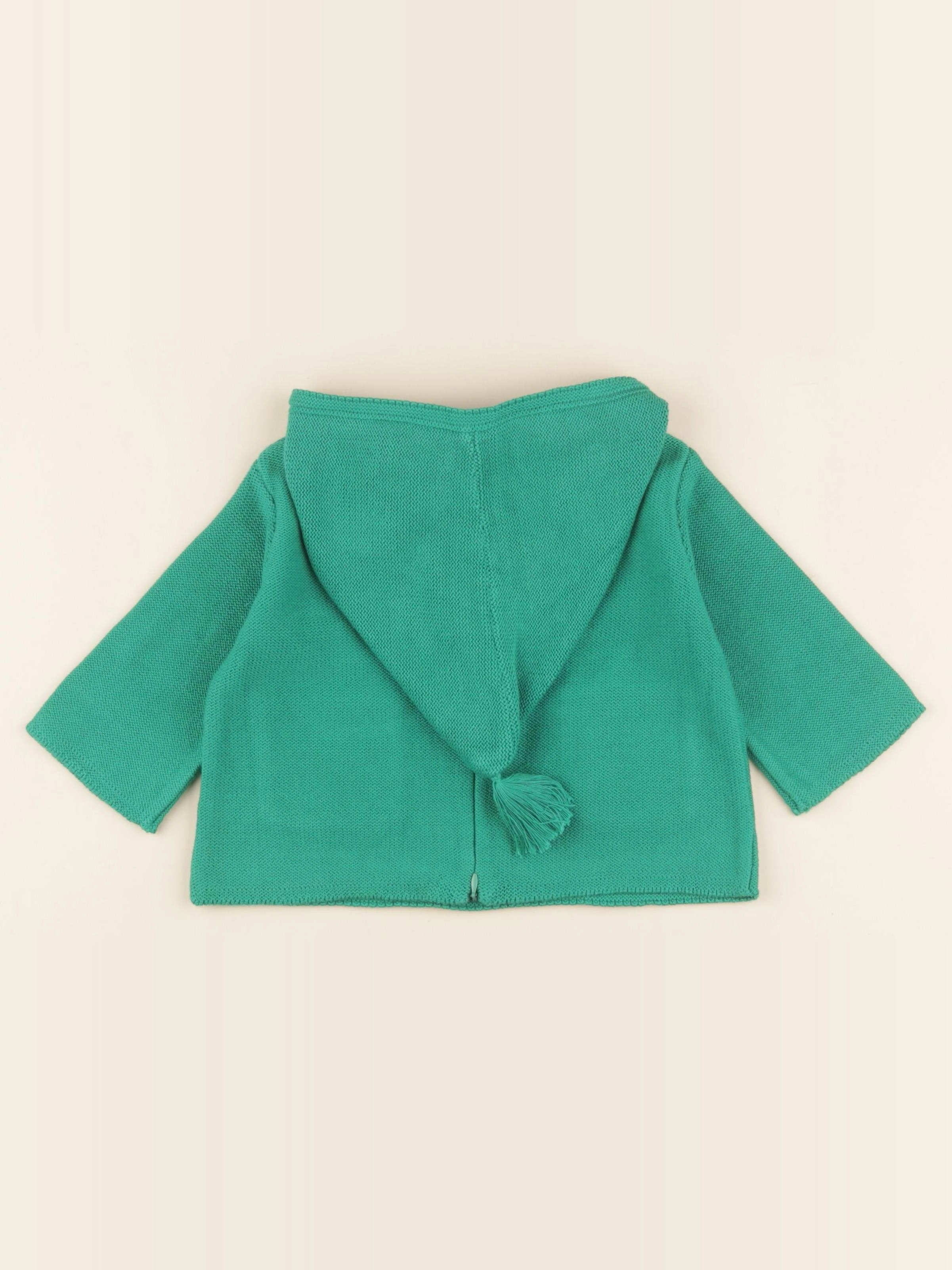 Lililotte - burnou Anatole tricot vert - 3/6 mois