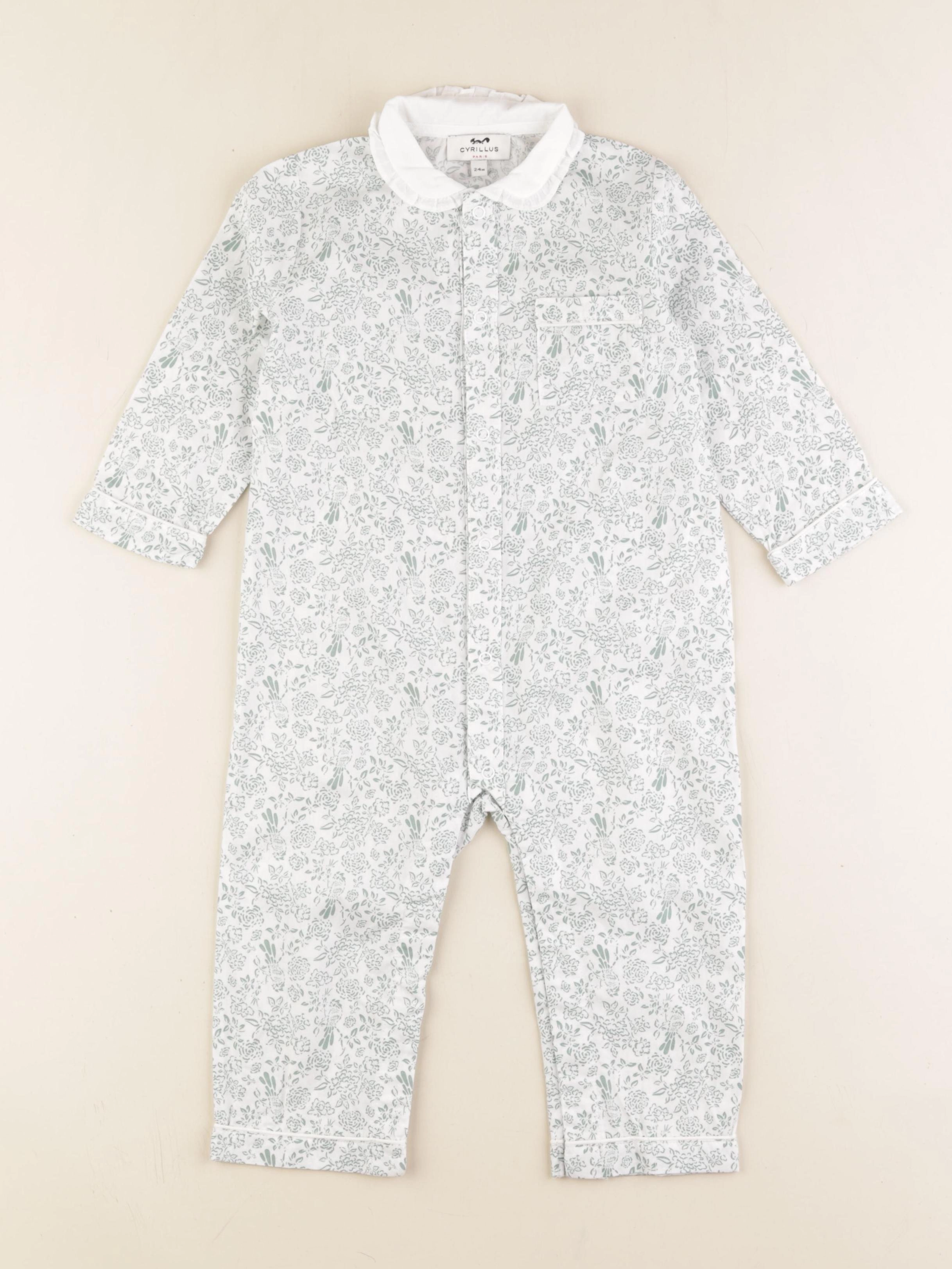 Cyrillus - pyjama coton blanc, vert - 24 mois