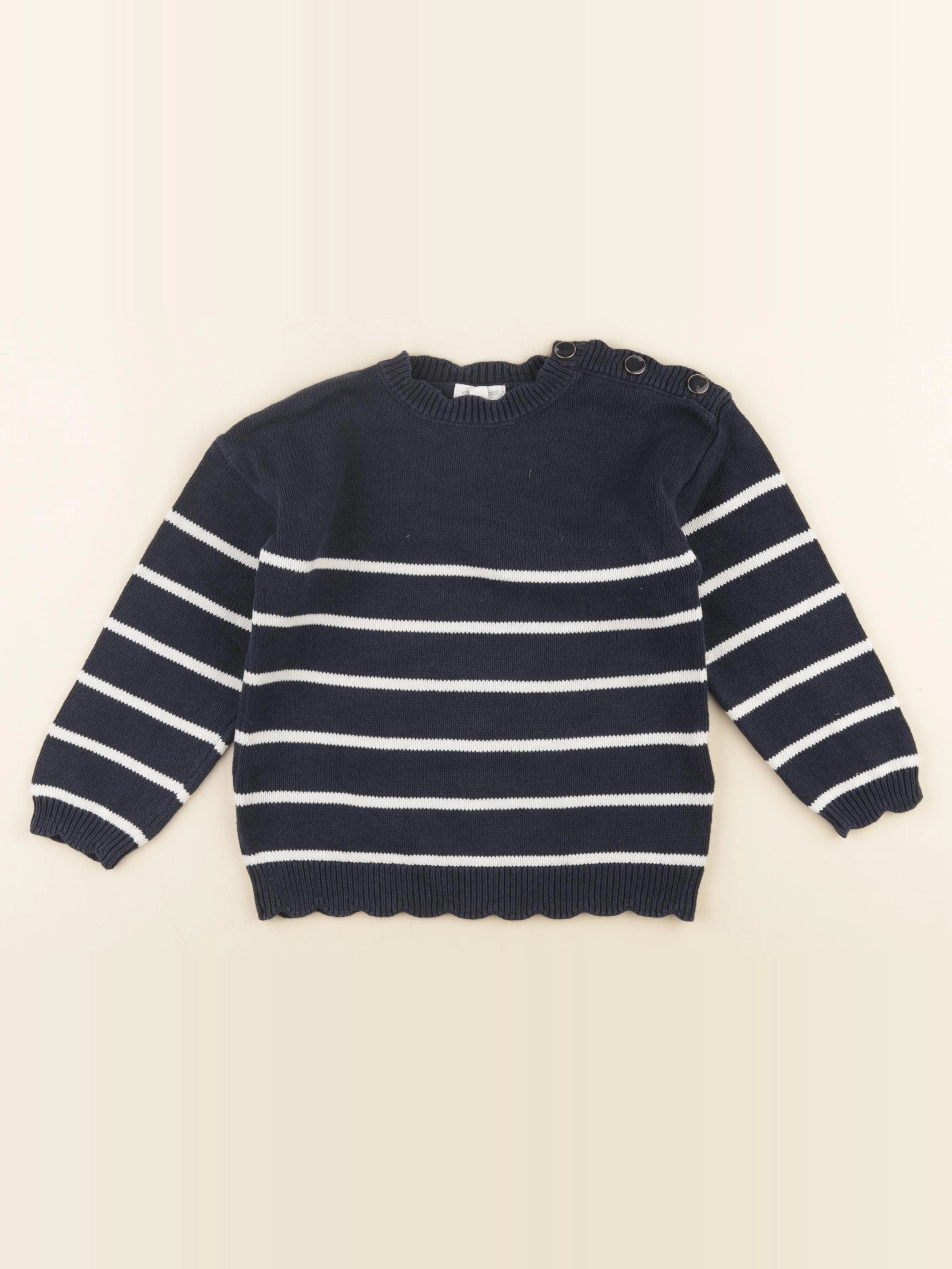 Vertbaudet - pull bleu, blanc - 6 ans