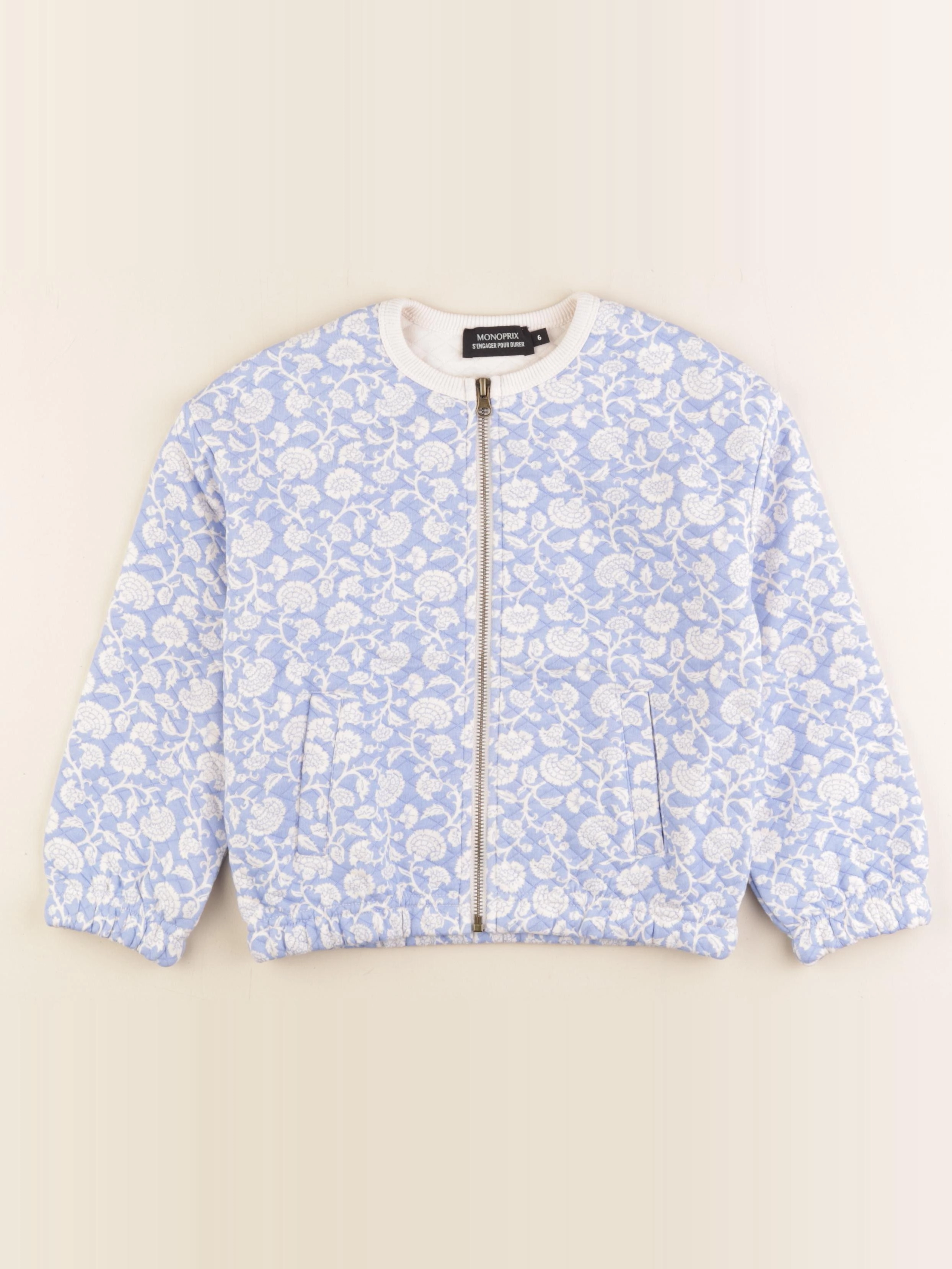 Monoprix - sweat bleu, blanc - 6 ans