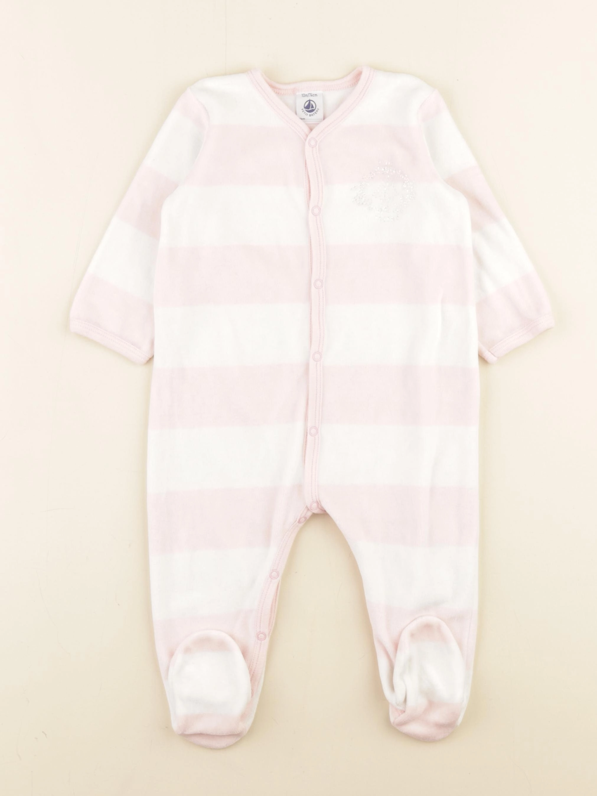 Petit Bateau - pyjama velours blanc, rose - 12 mois