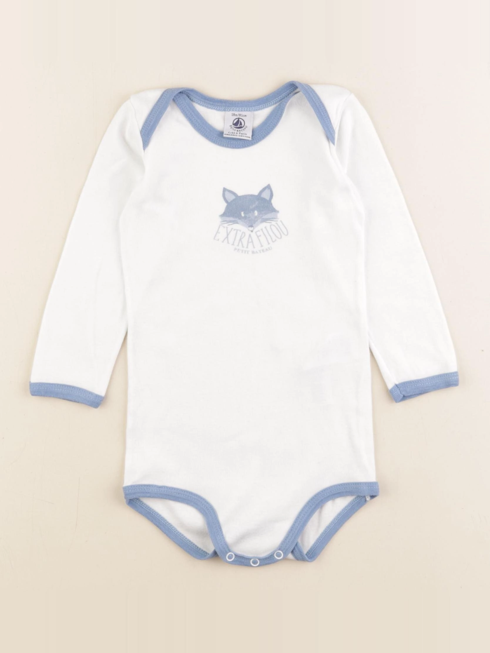 Petit Bateau - body blanc, bleu - 18 mois