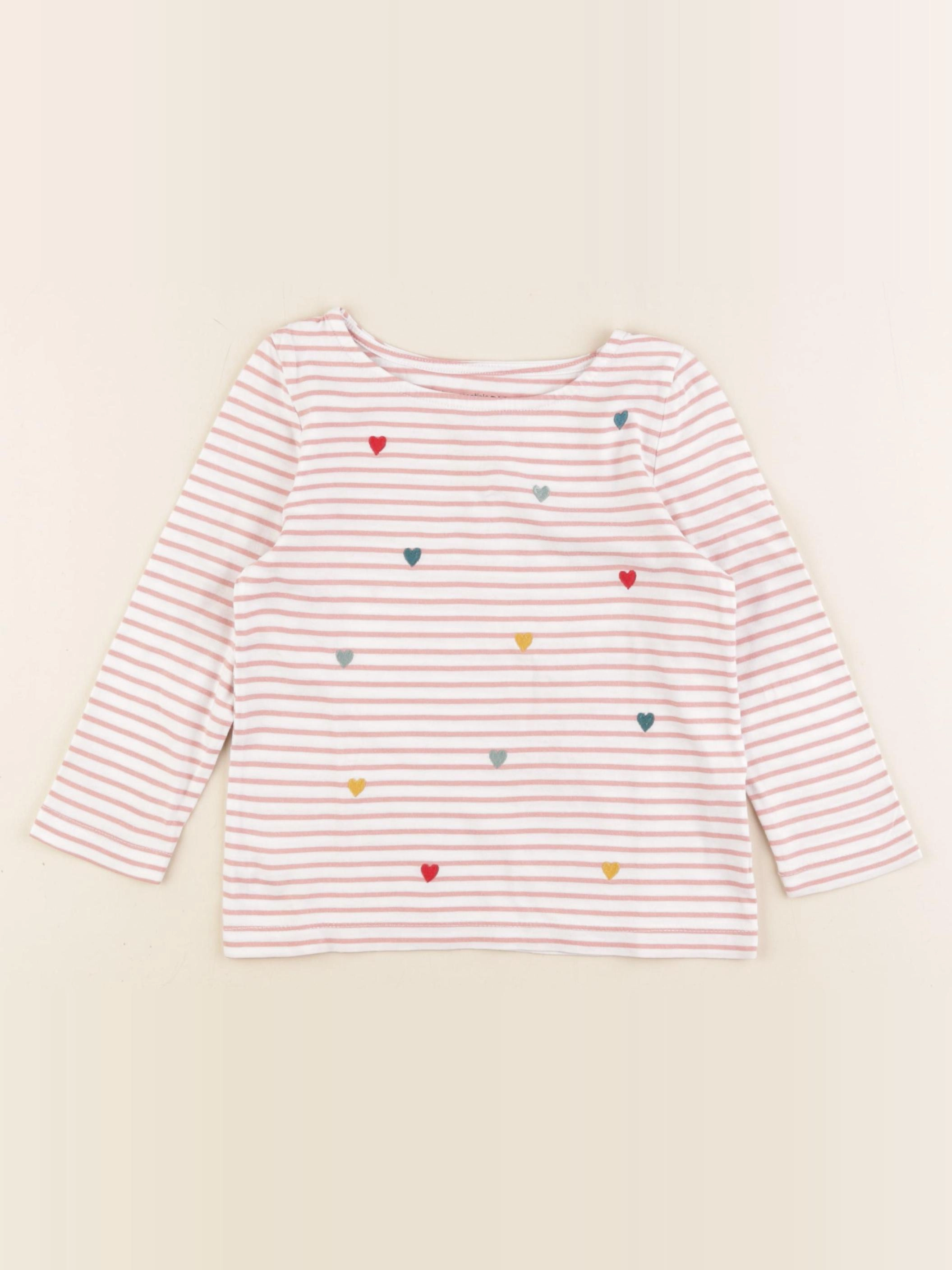 Monoprix - tee-shirt rose, blanc - 3 ans