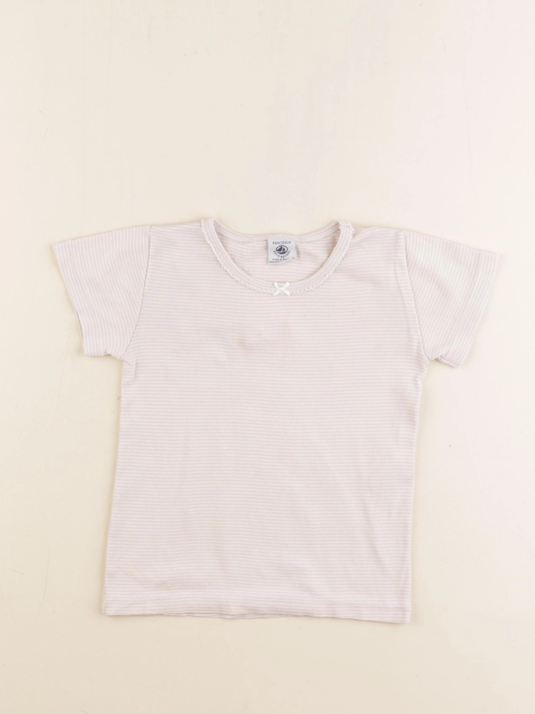 Petit Bateau - maillot de corps rose, blanc - 4 ans