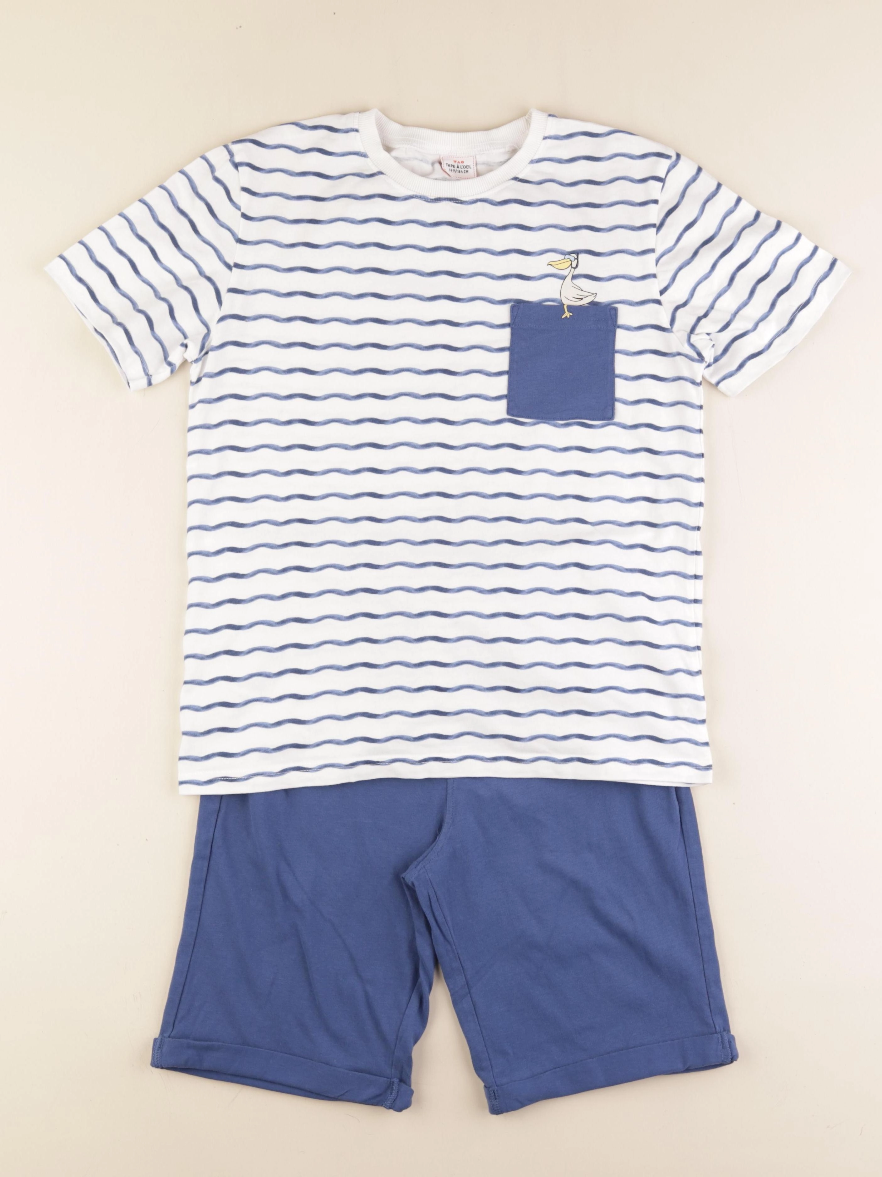 Tape à l'oeil - pyjama coton bleu, blanc - 14 ans