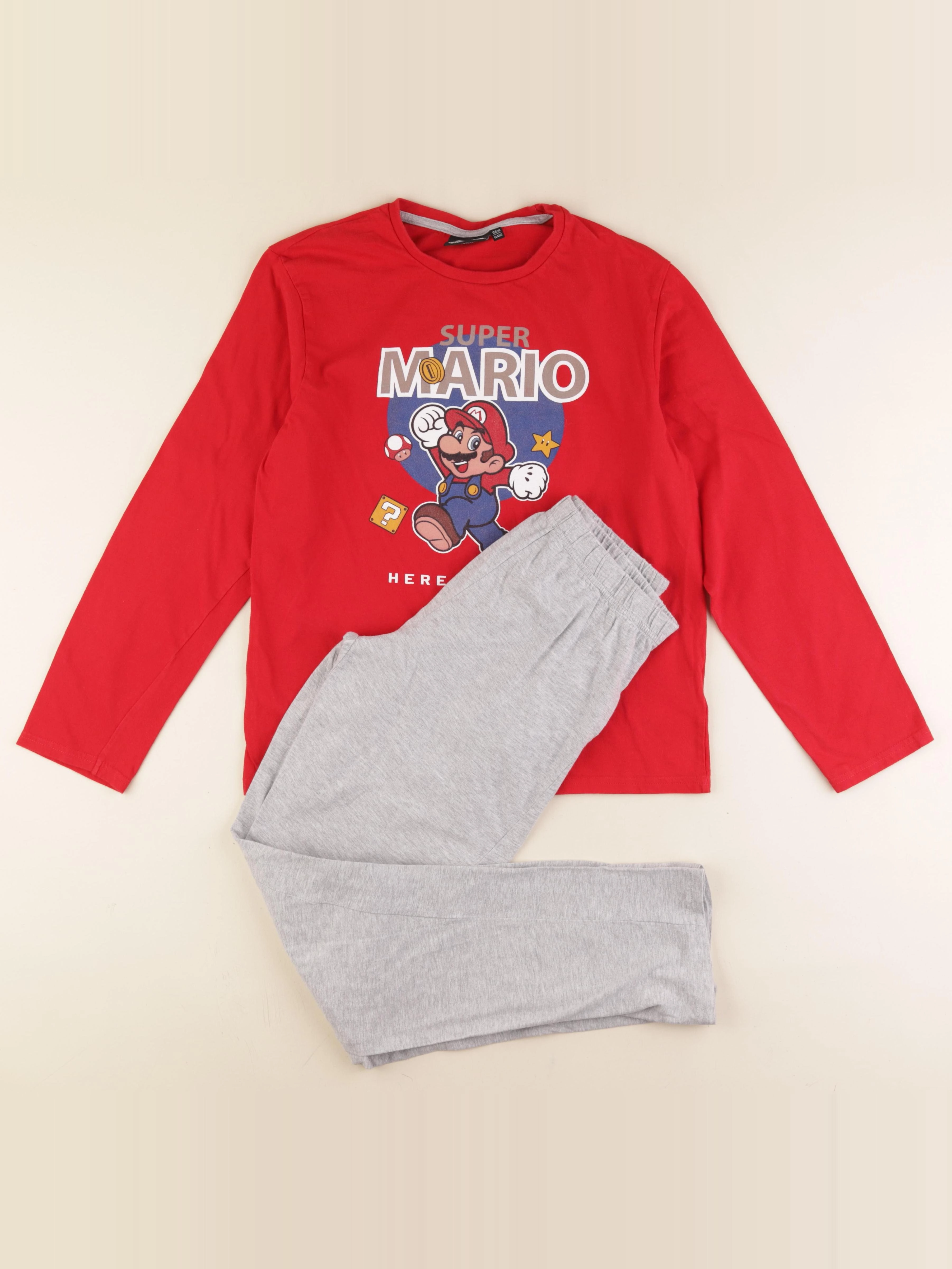 Vertbaudet - pyjama coton gris, rouge - 14 ans