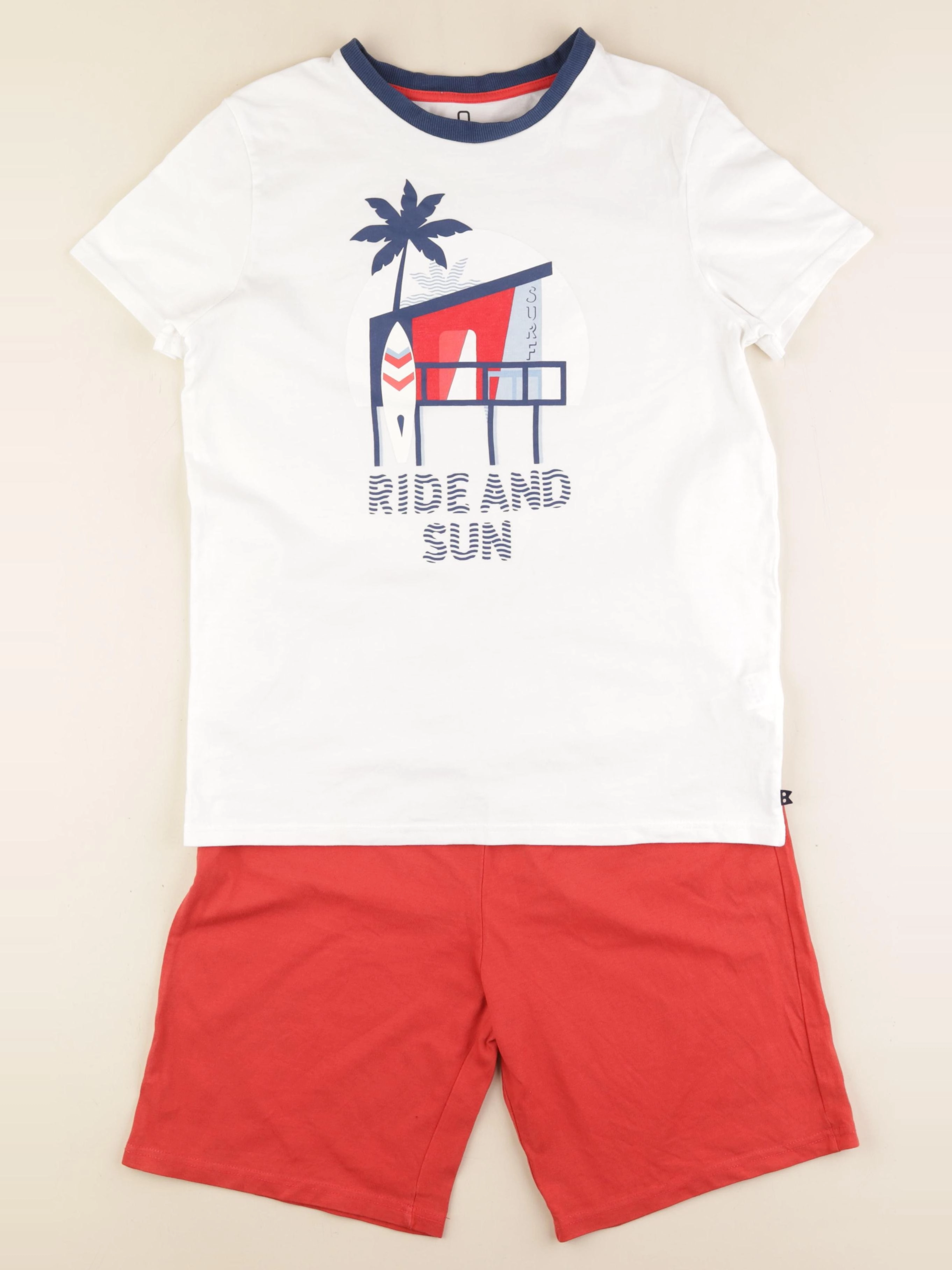 Okaidi - pyjama coton blanc, rouge - 14 ans