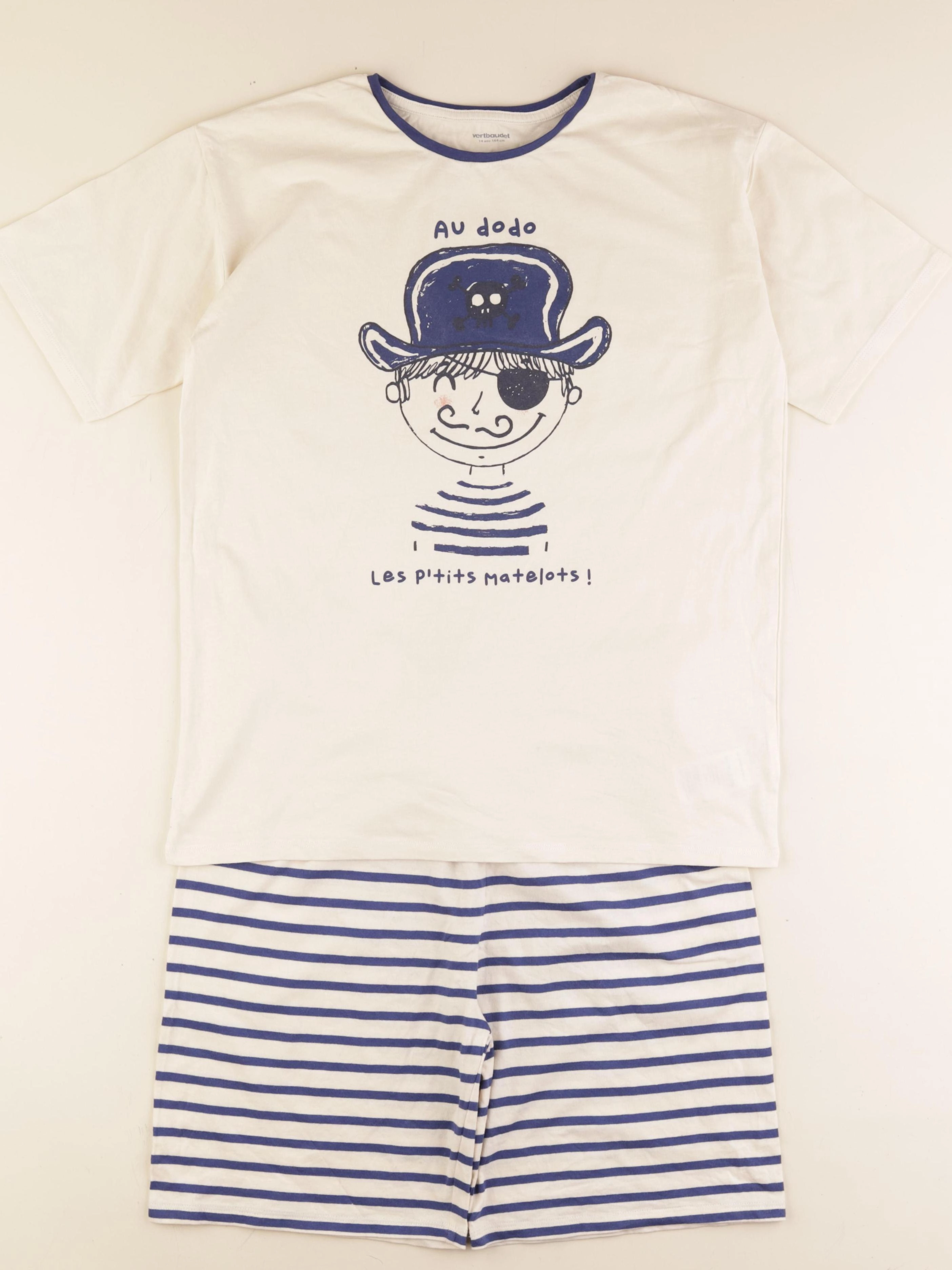 Vertbaudet - pyjama coton blanc, bleu - 14 ans
