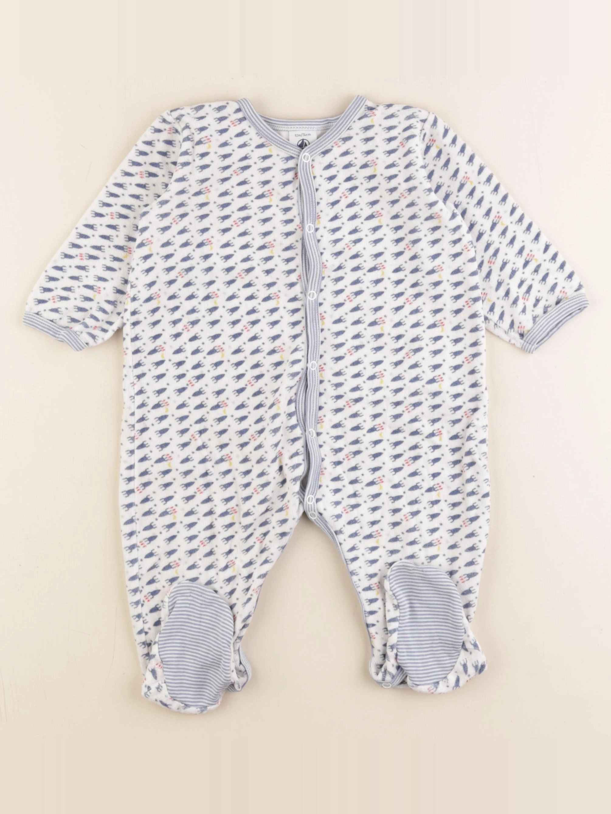 Petit Bateau - pyjama velours blanc - 12 mois