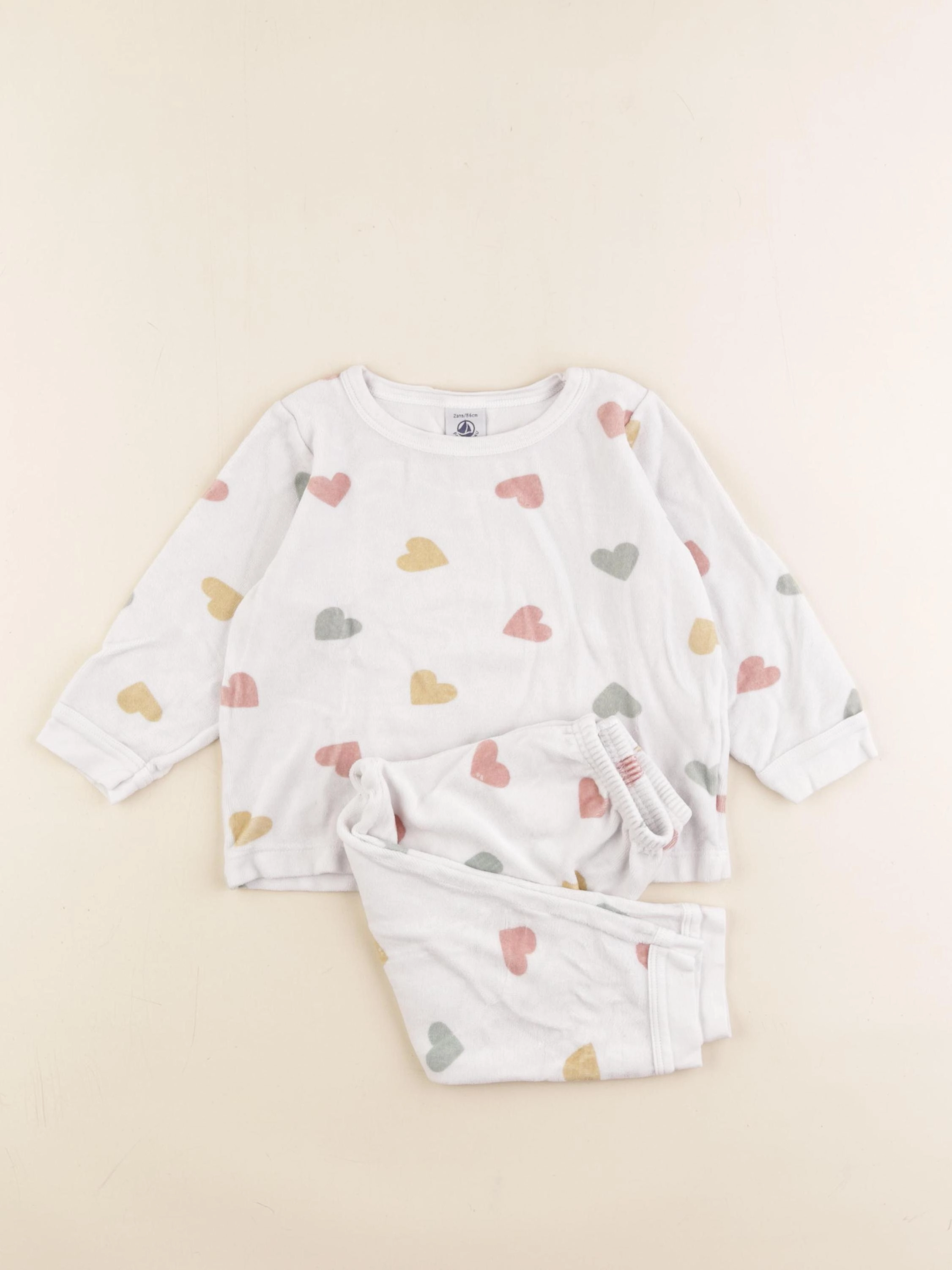 Petit Bateau - pyjama velours blanc - 2 ans