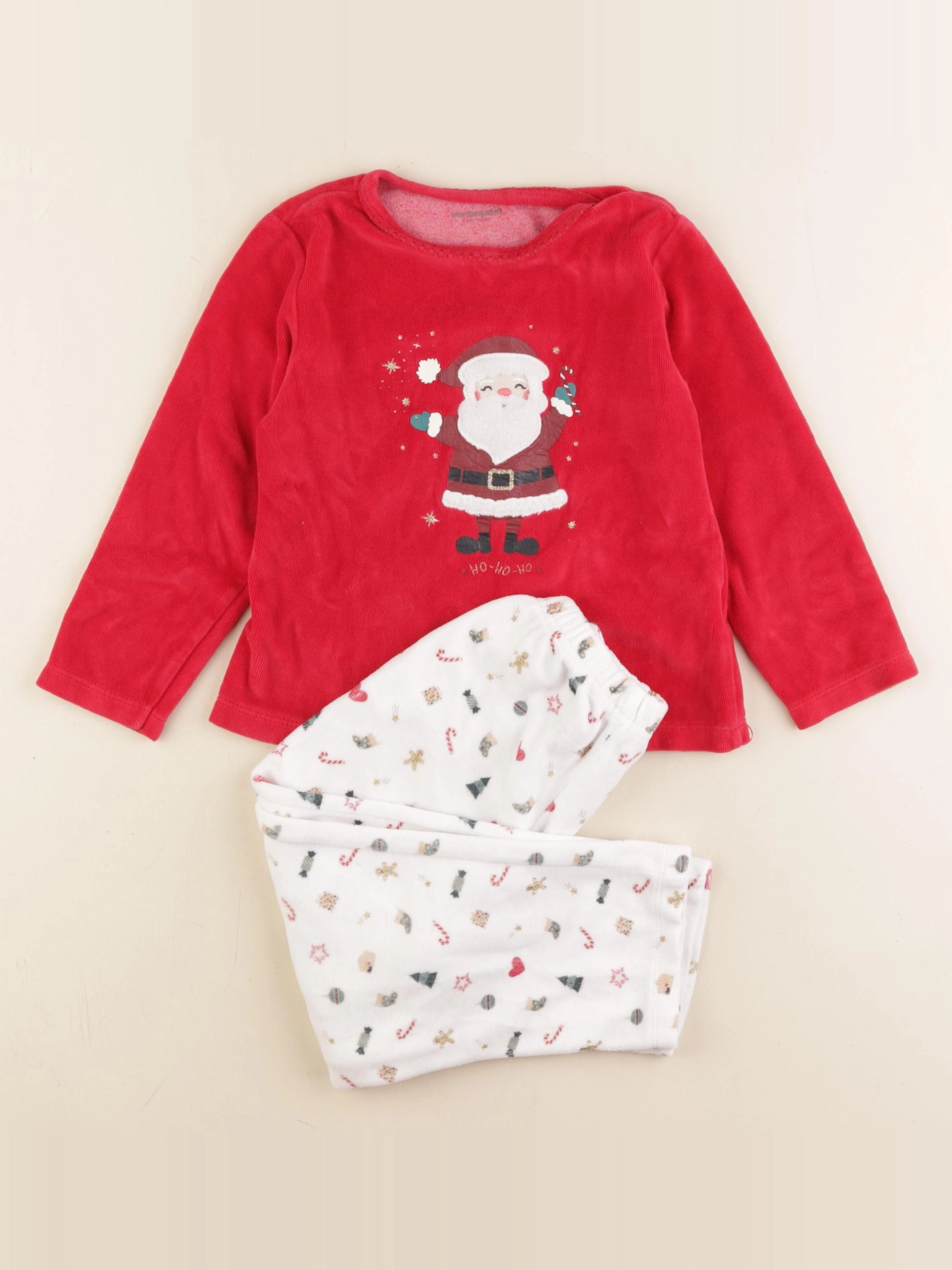 Vertbaudet - pyjama velours rouge, blanc - 4 ans