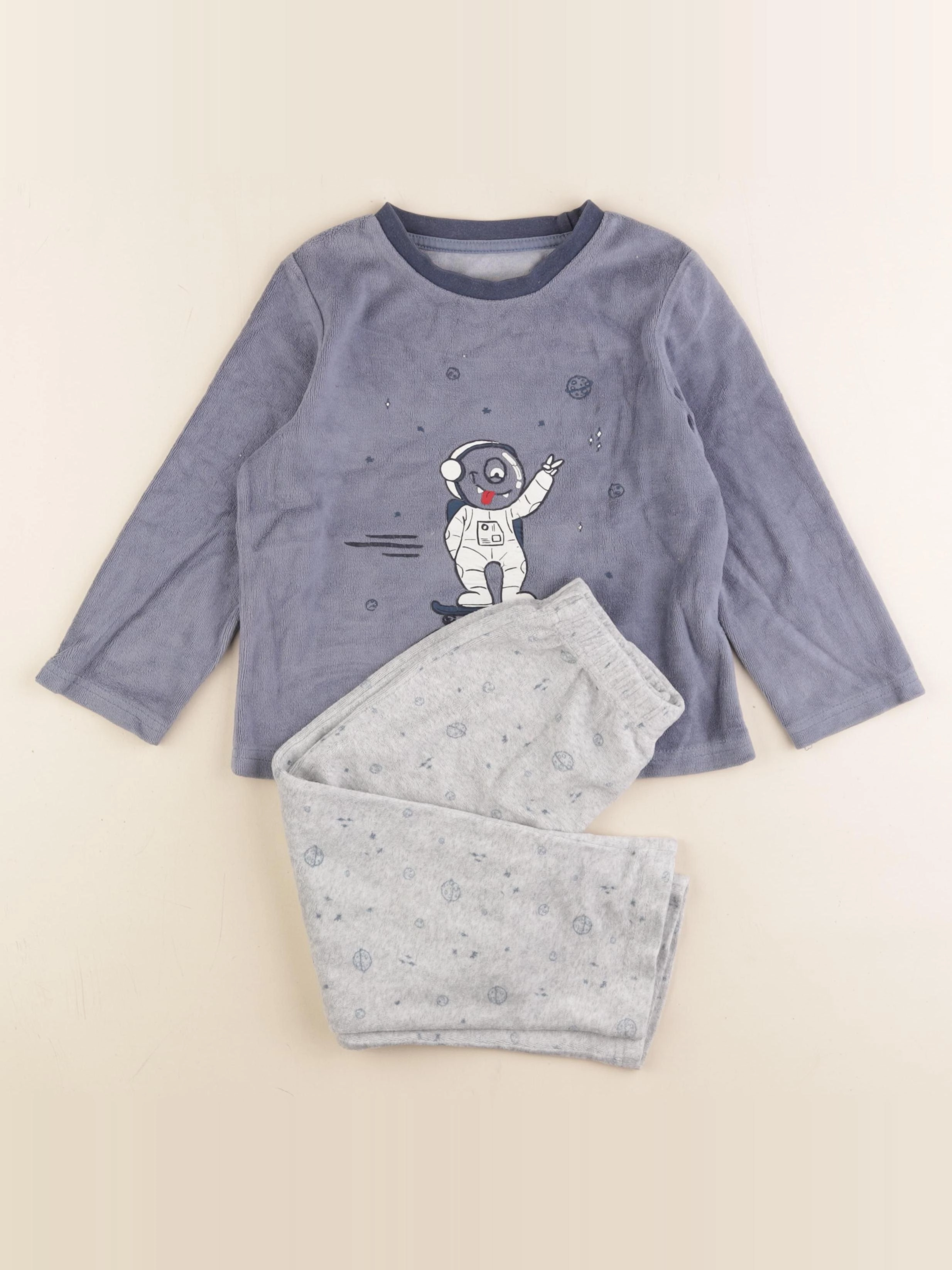 Vertbaudet - pyjama velours bleu, gris - 3 ans