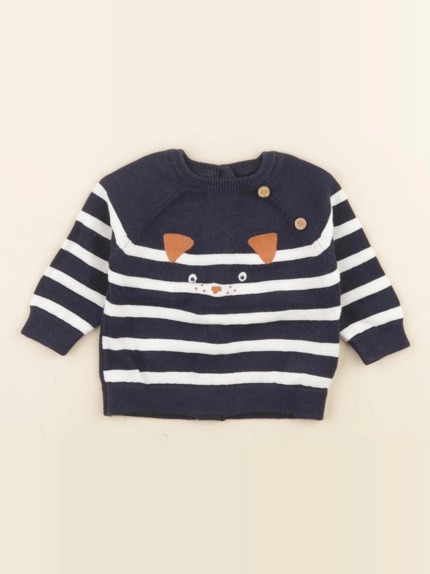 Vertbaudet - pull bleu, blanc - 1 mois