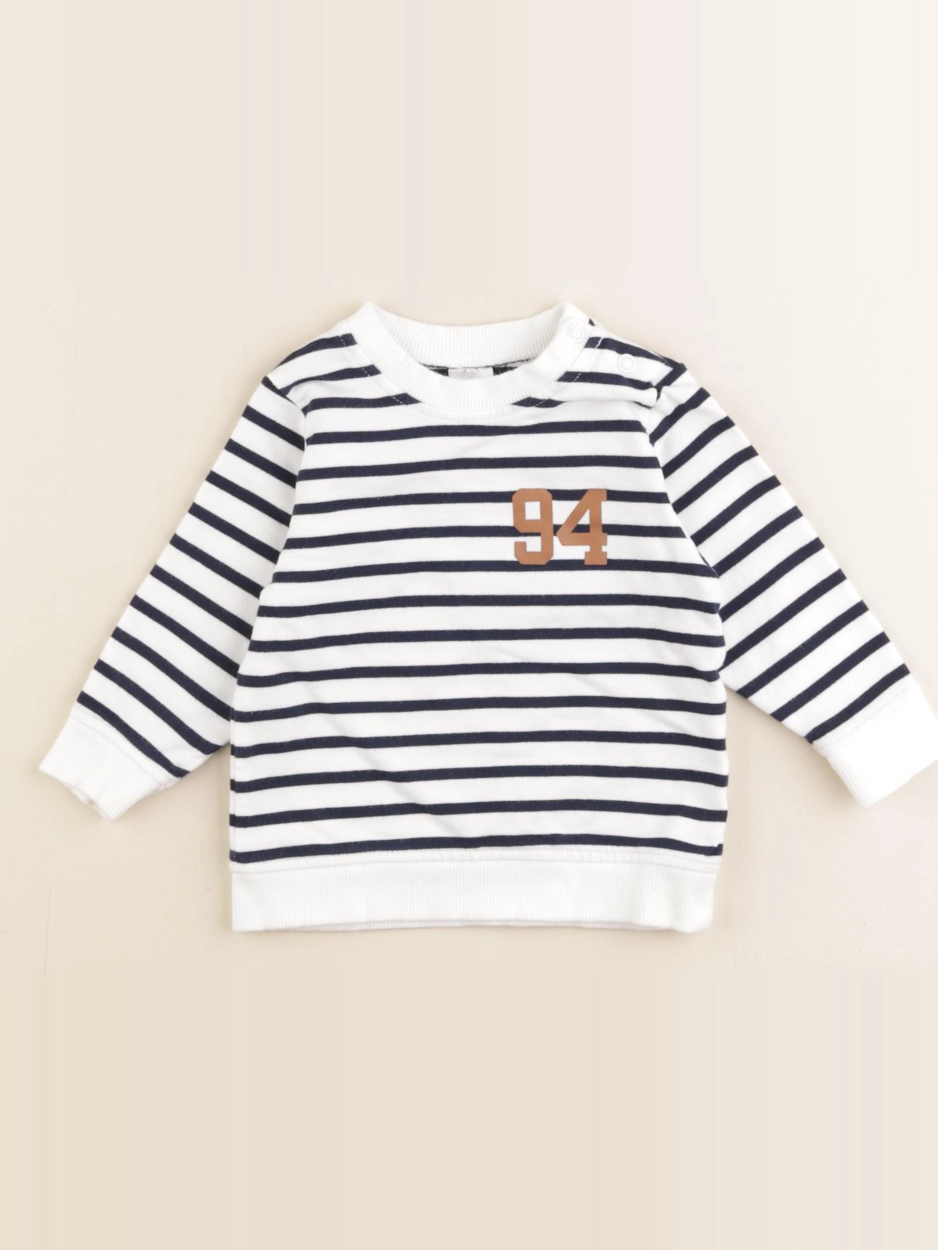 H&M - sweat bleu, blanc - 4/6 mois