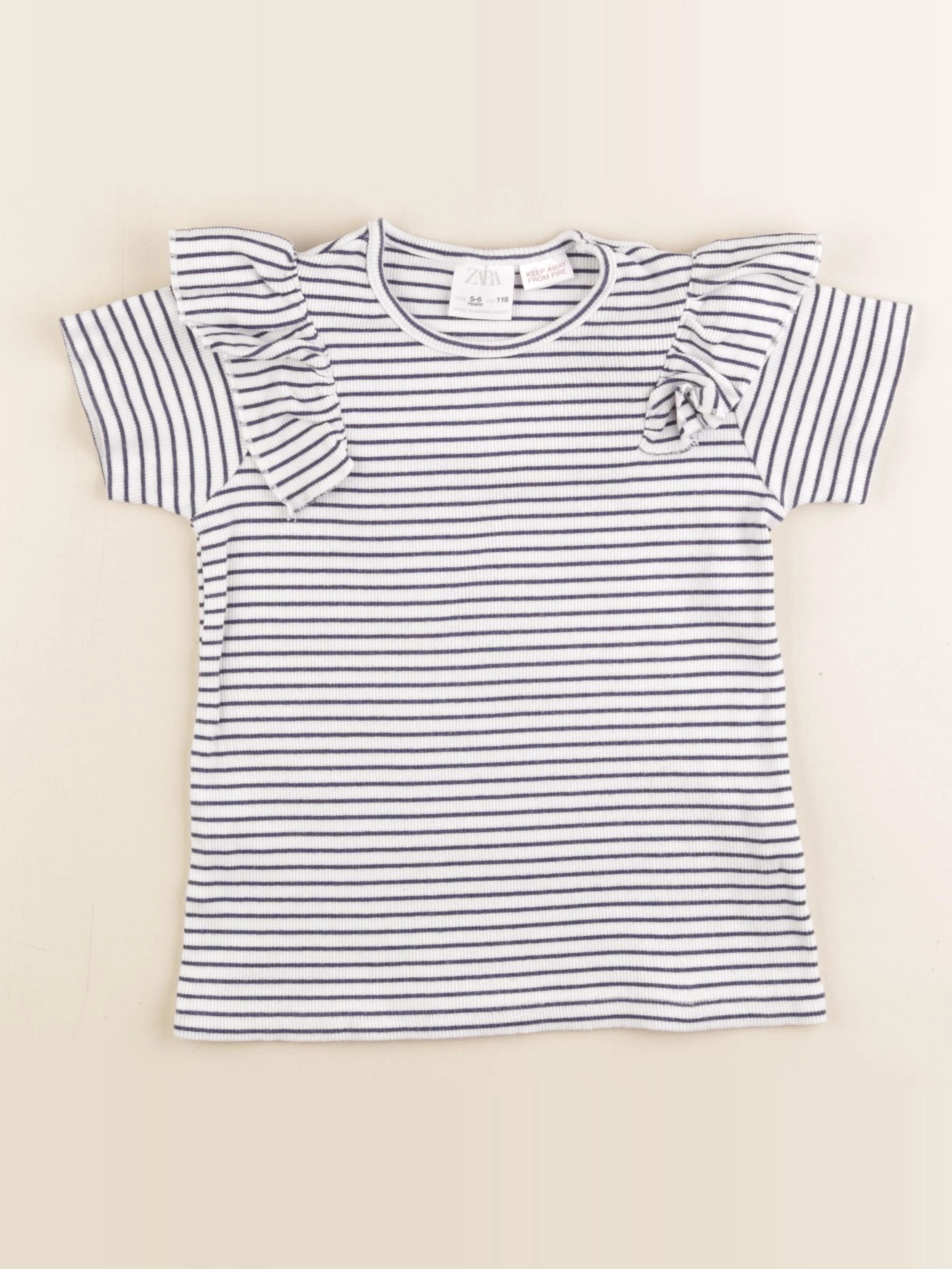 Zara - tee-shirt bleu, blanc - 5/6 ans