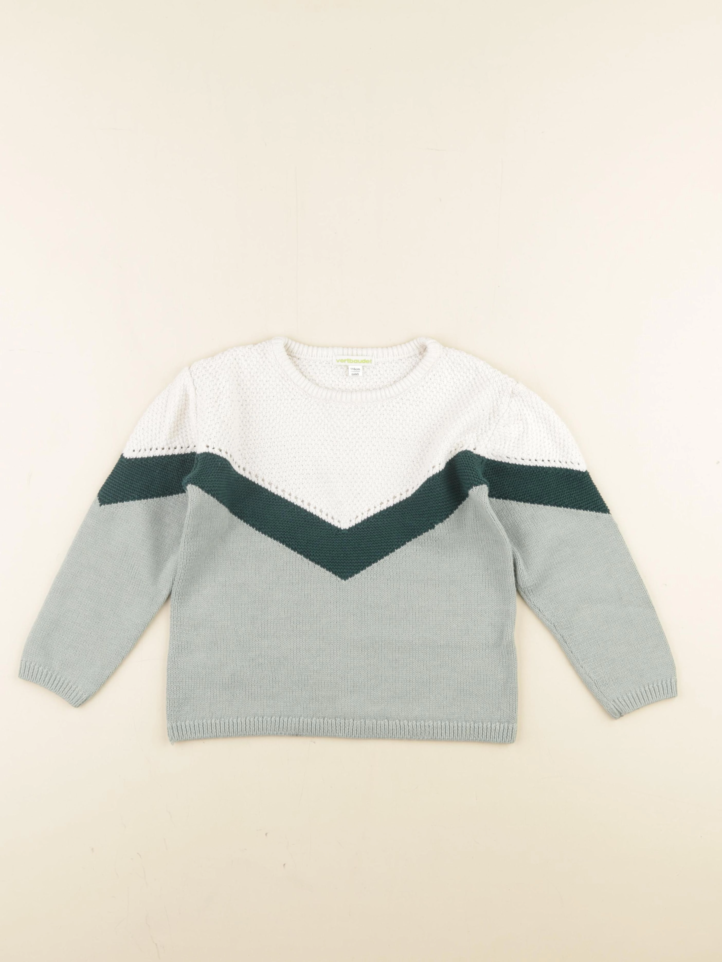 Vertbaudet - pull vert, blanc - 6 ans
