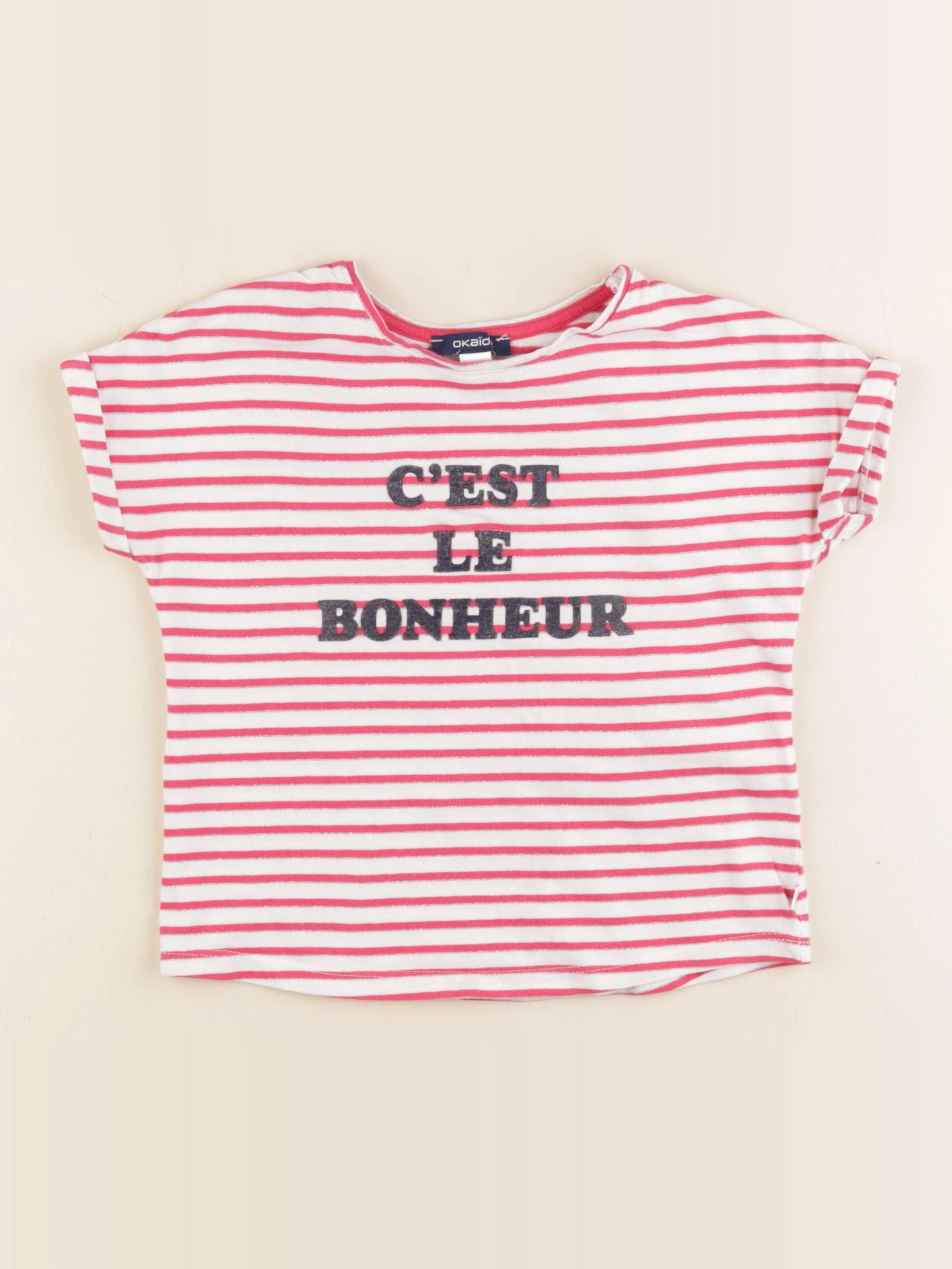 Okaidi - tee-shirt blanc, rose, argent - 5 ans
