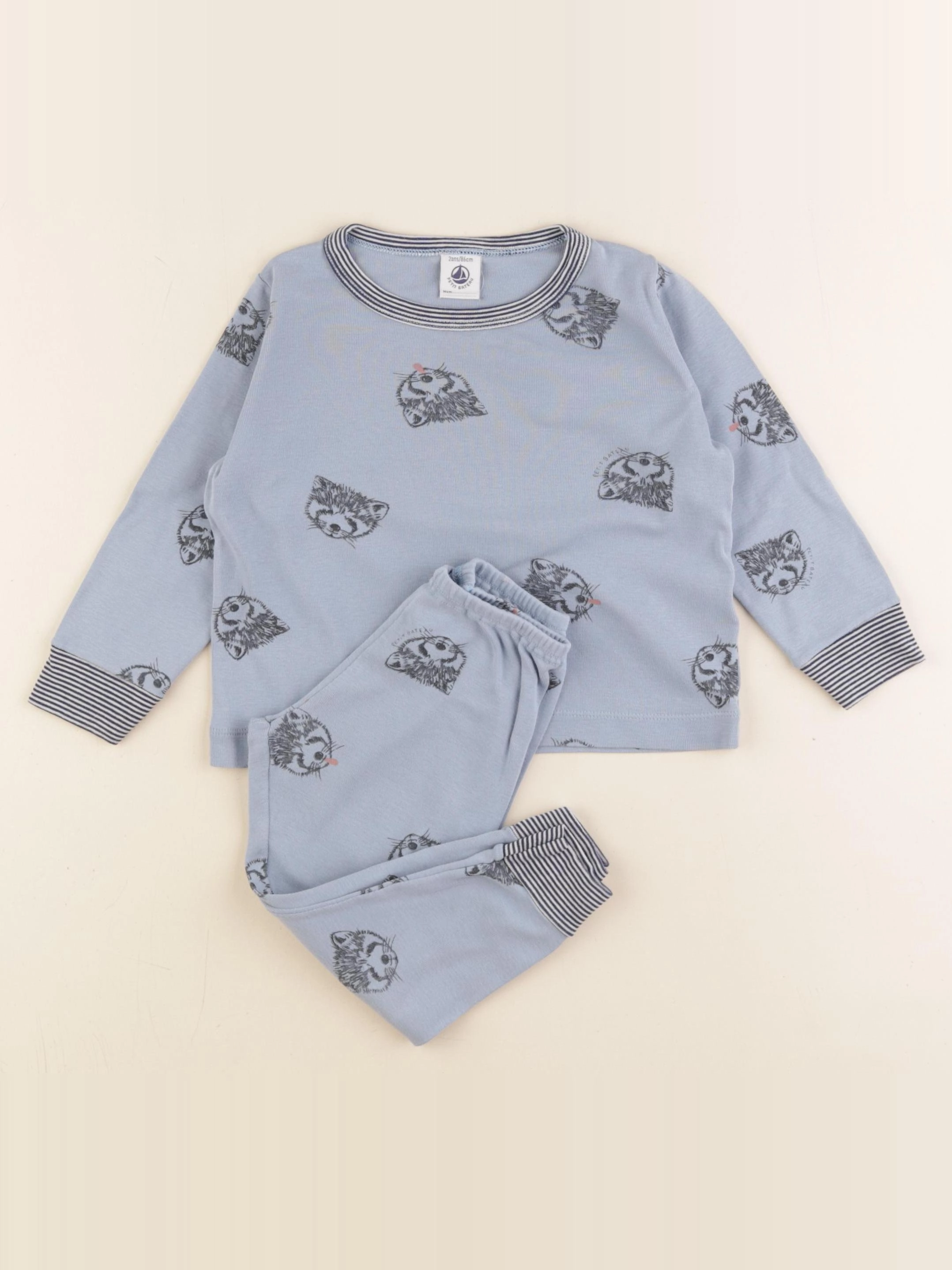 Petit Bateau - pyjama coton bleu - 2 ans