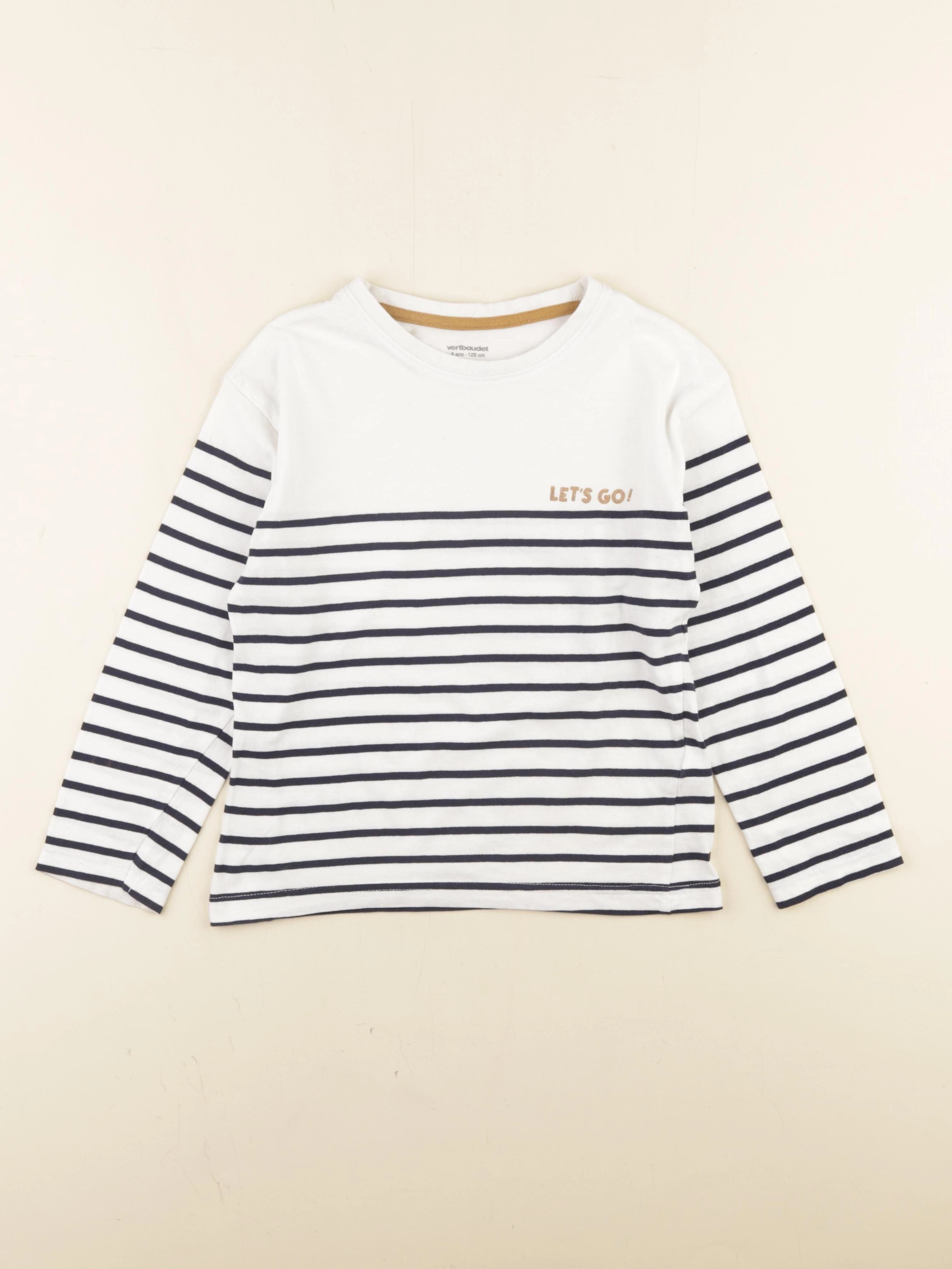 Vertbaudet - tee-shirt blanc, bleu - 8 ans
