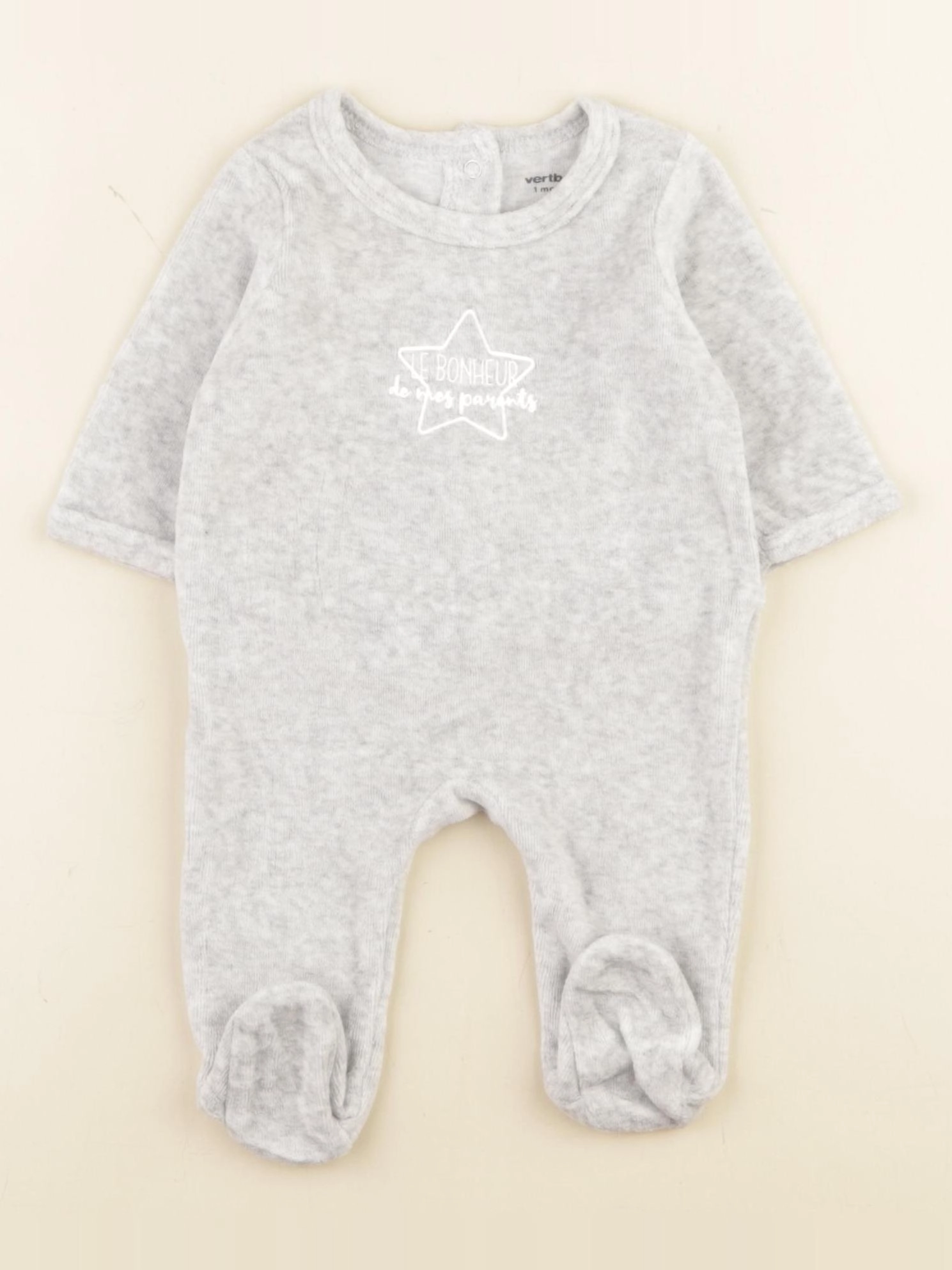 Vertbaudet - pyjama velours gris - 1 mois