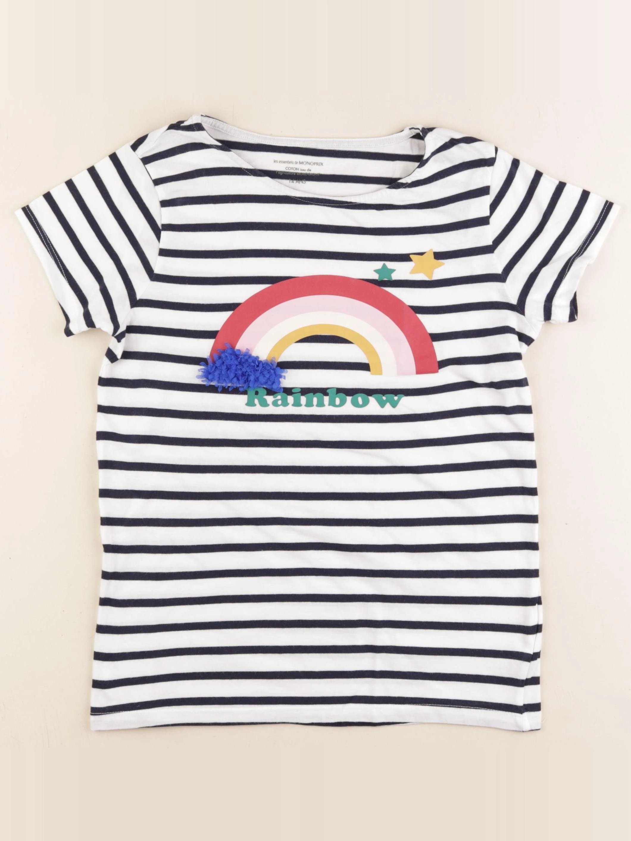 Monoprix - tee-shirt blanc, bleu - 14 ans