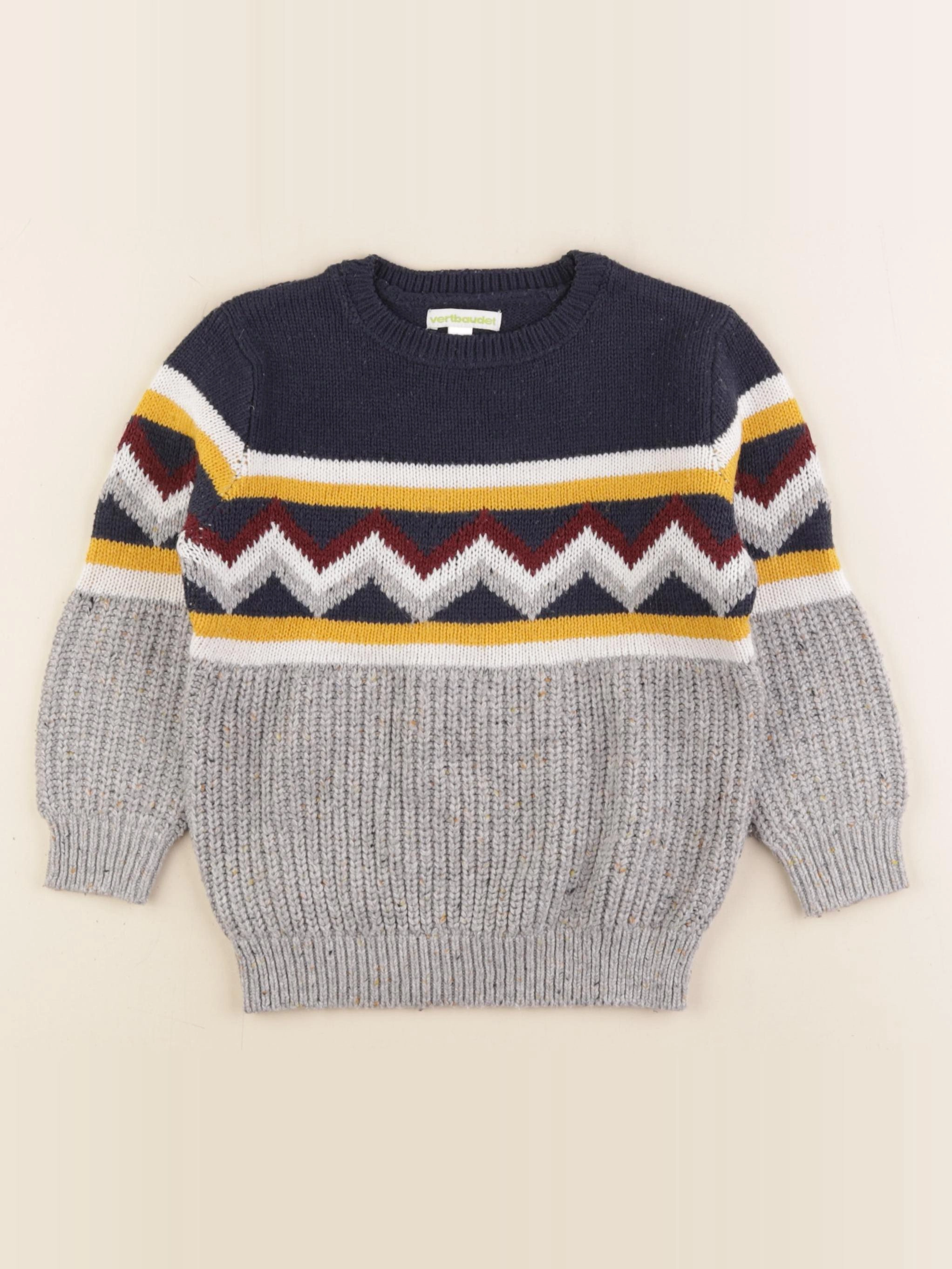 Vertbaudet - pull bleu, gris - 4 ans