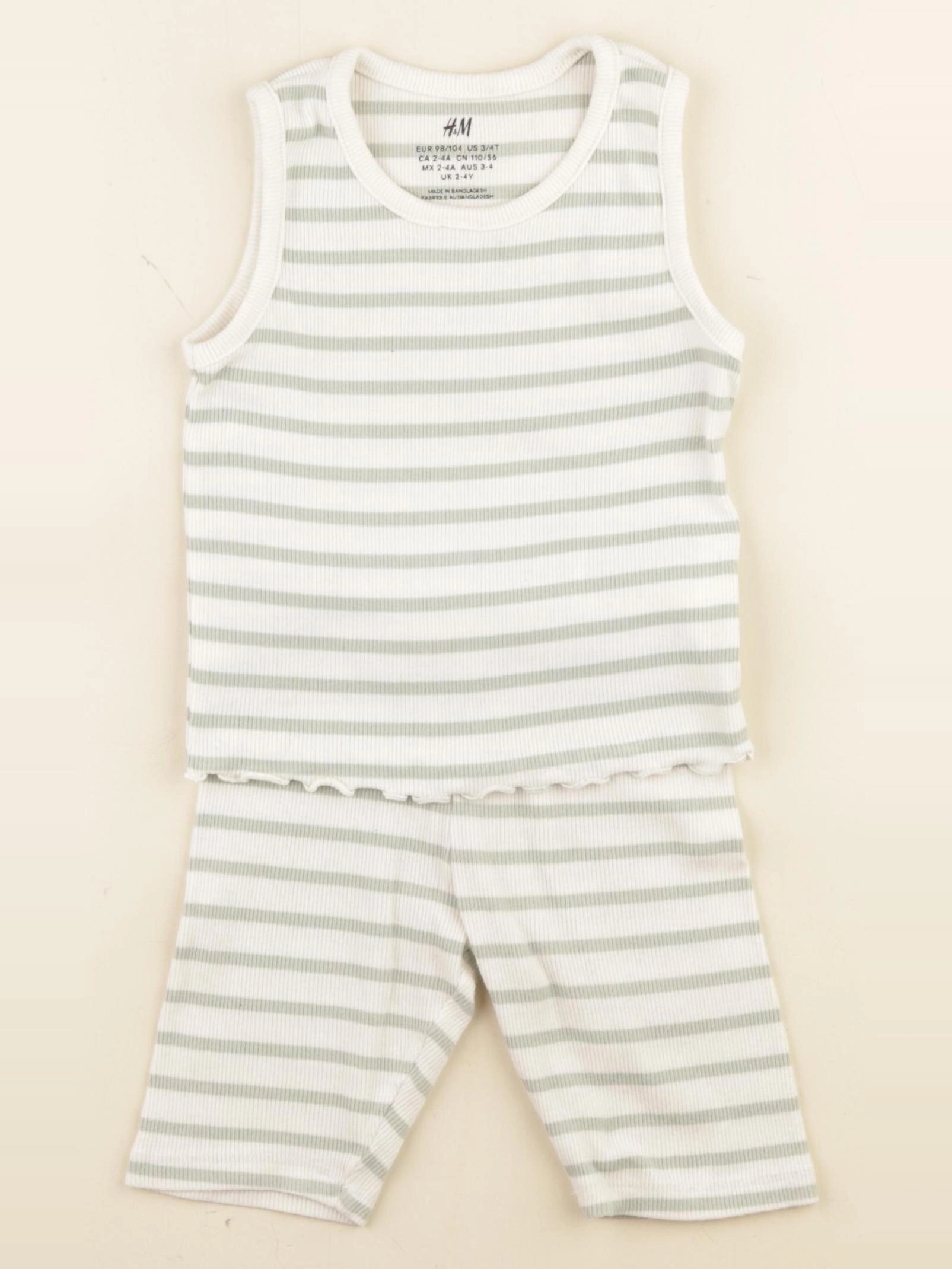 H&M - pyjama coton beige, vert - 3/4 ans