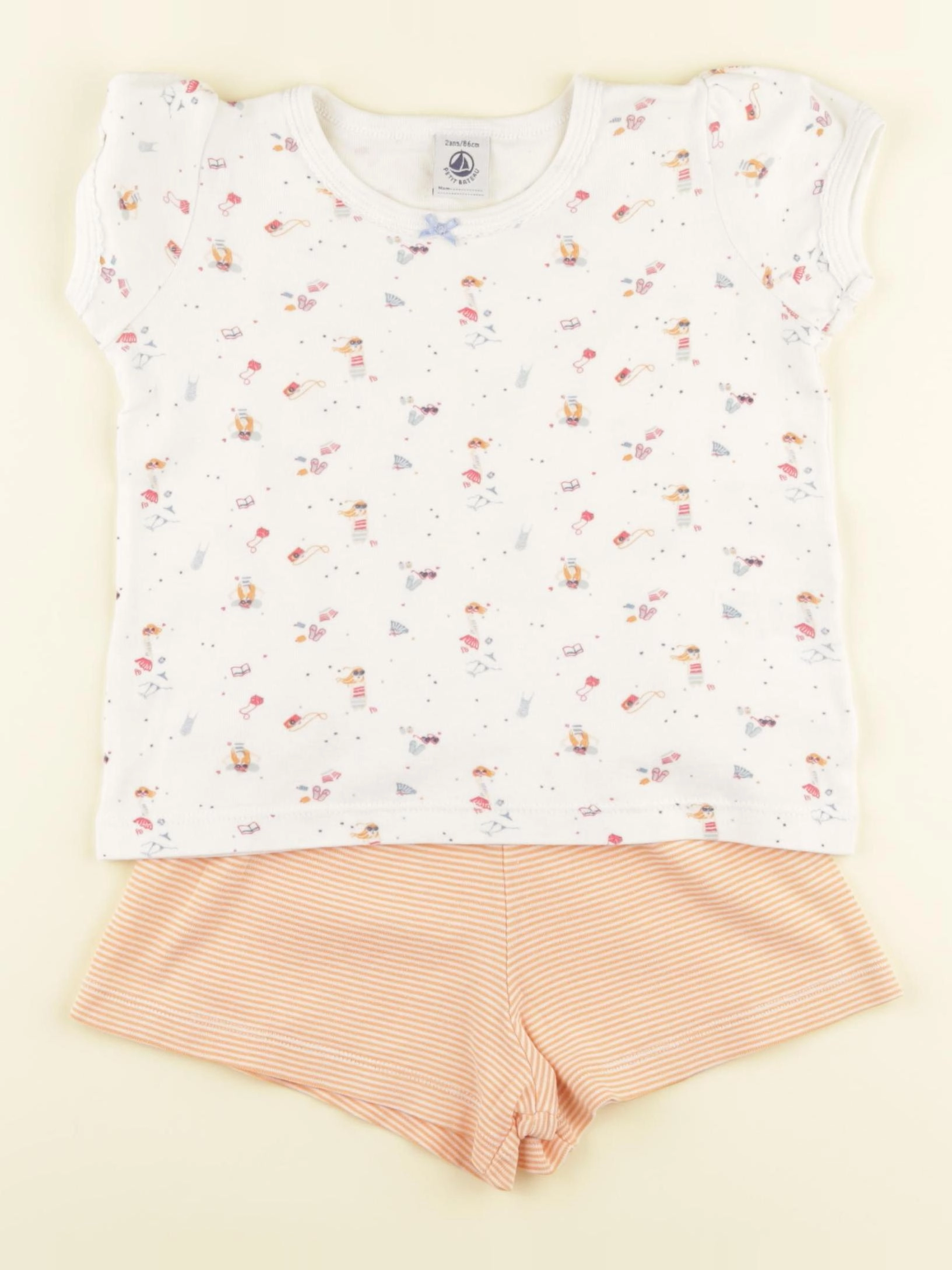 Petit Bateau - pyjama coton blanc, orange - 2 ans