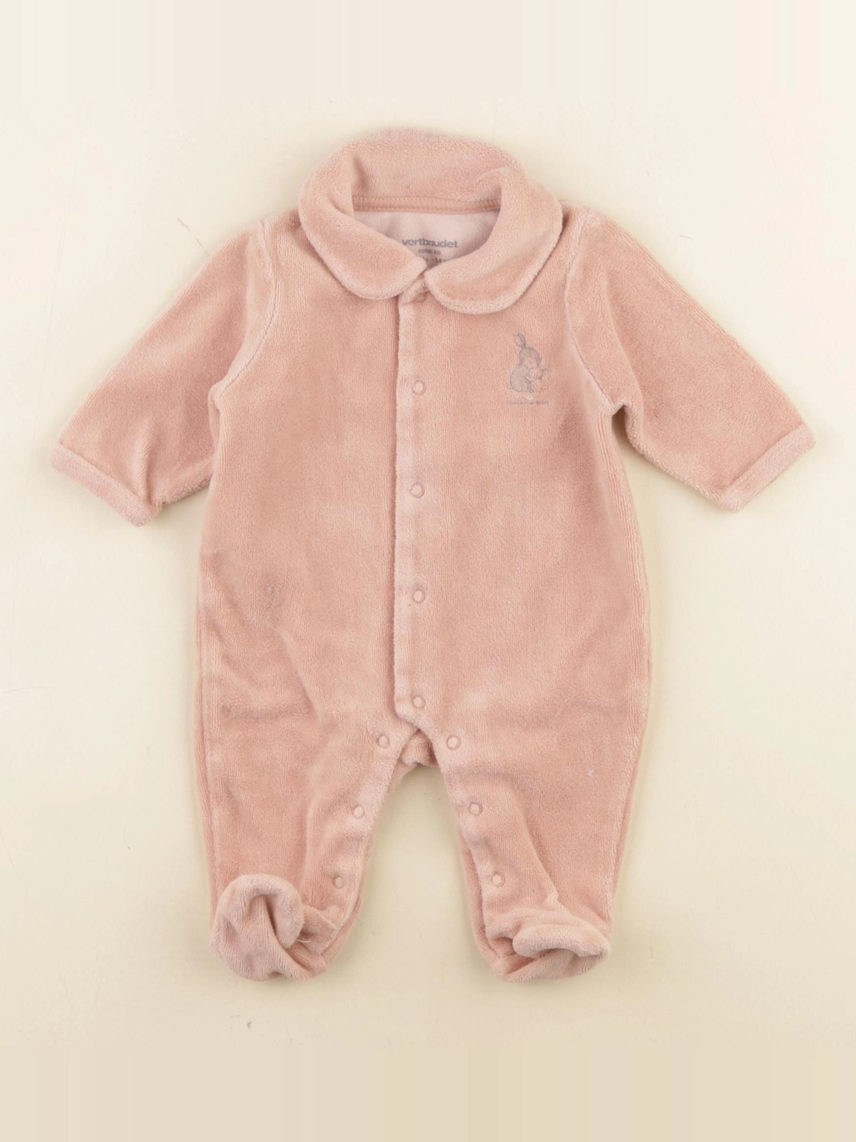 Vertbaudet - pyjama velours rose - 1 mois